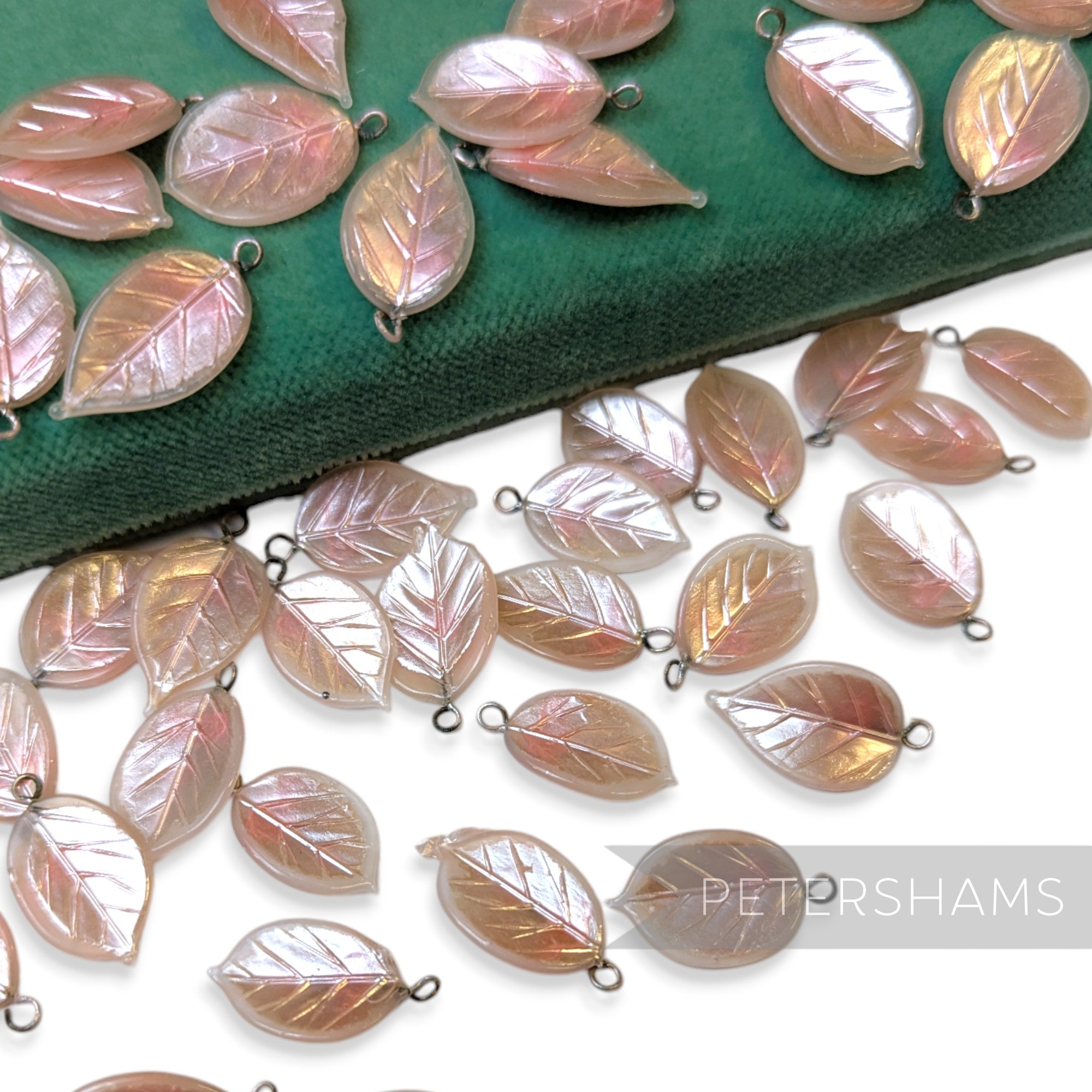 Vintage 1940/50's Pearlescent Coated 20x13mm Leaves - 36 Pieces