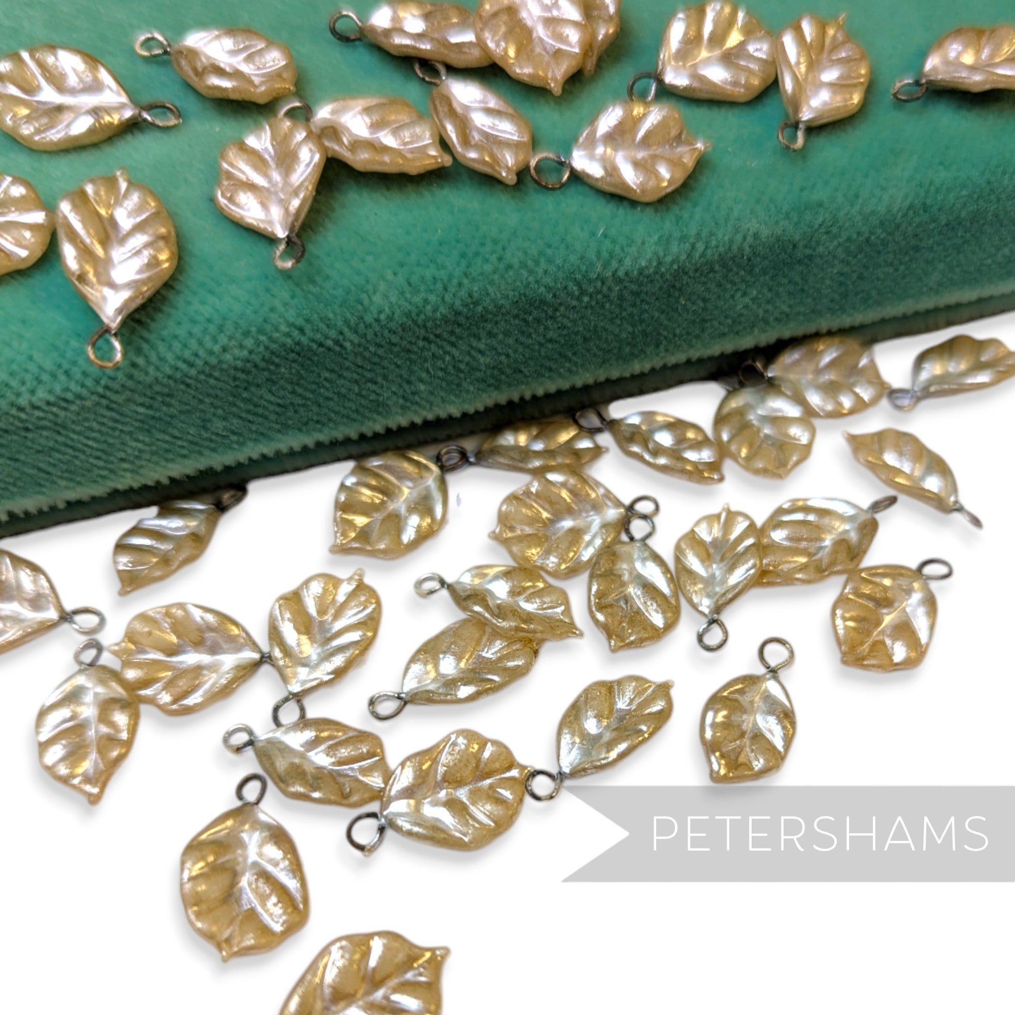 Vintage 1940/50's Crinkly Pearlescent Coated 12x10mm Leaves - 36 Pieces