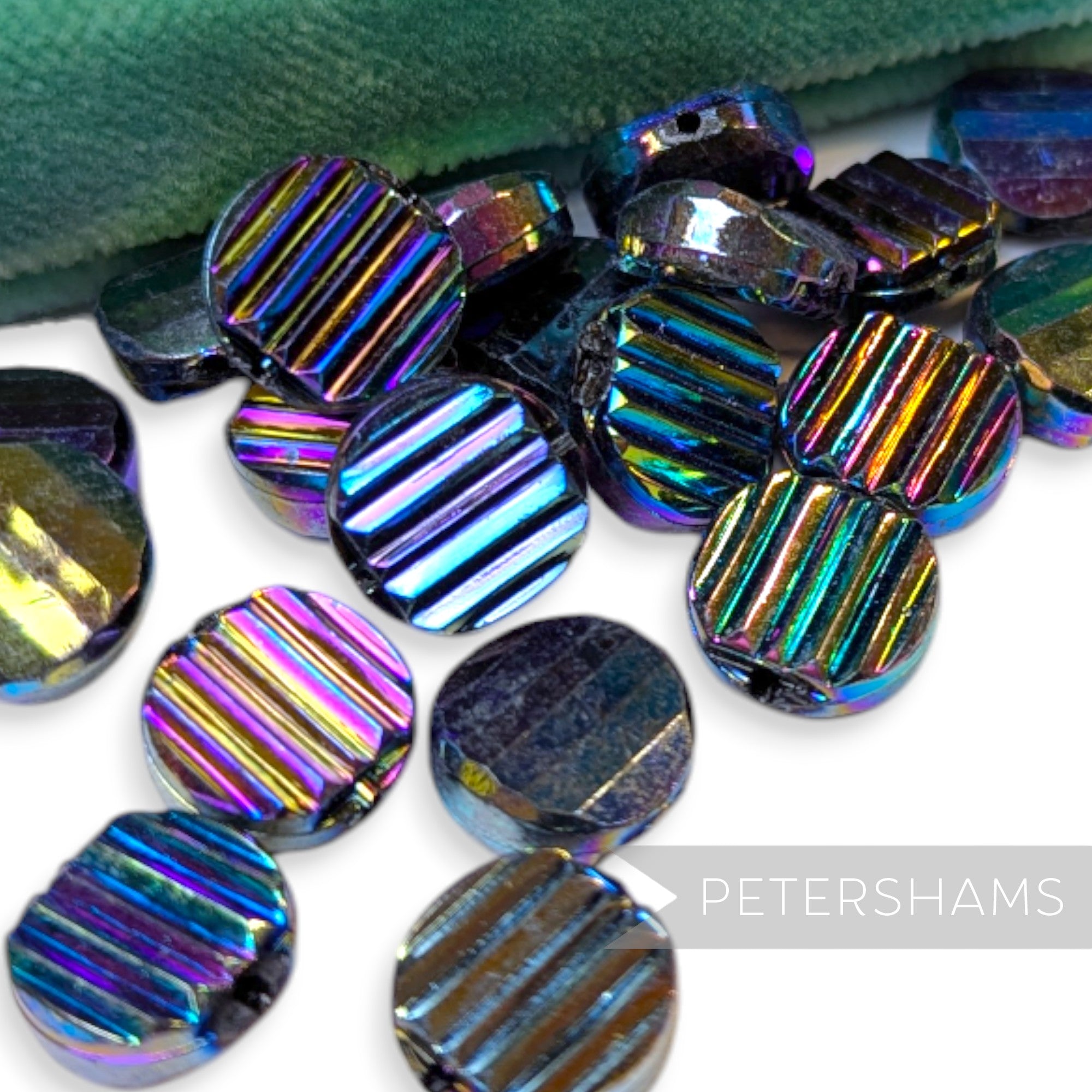 Vintage 1960/70's 10x10mm Double-Sided Ridged Beads - 36 Beads
