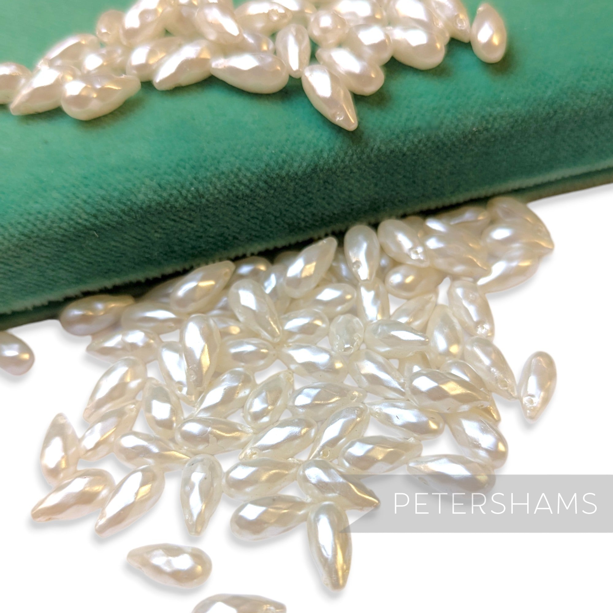 Vintage 1960/70's 10x5mm Pearlescent Long Teardrop Beads - Approx. 72 Pieces