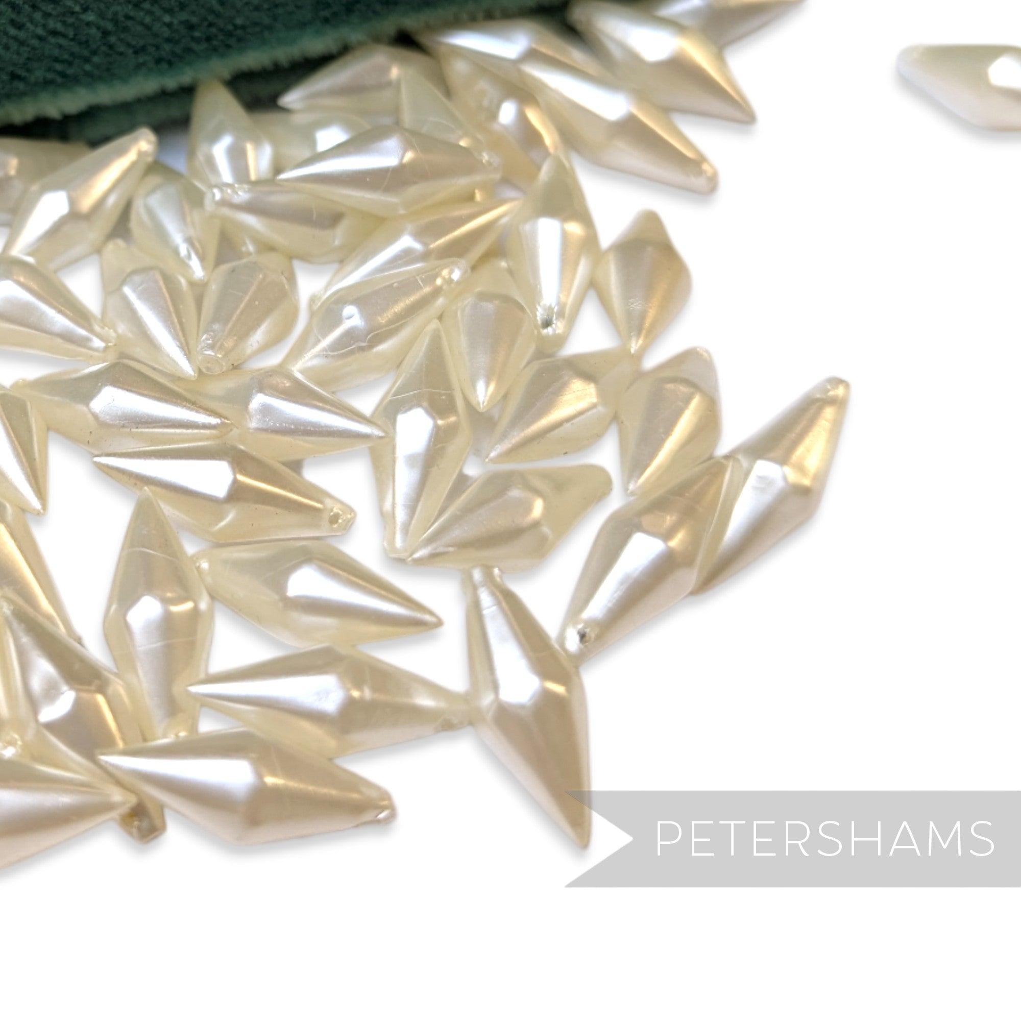 Vintage 1960/70's 15x6mm Pearlescent Pointed Tip Beads - Approx. 72 Pieces