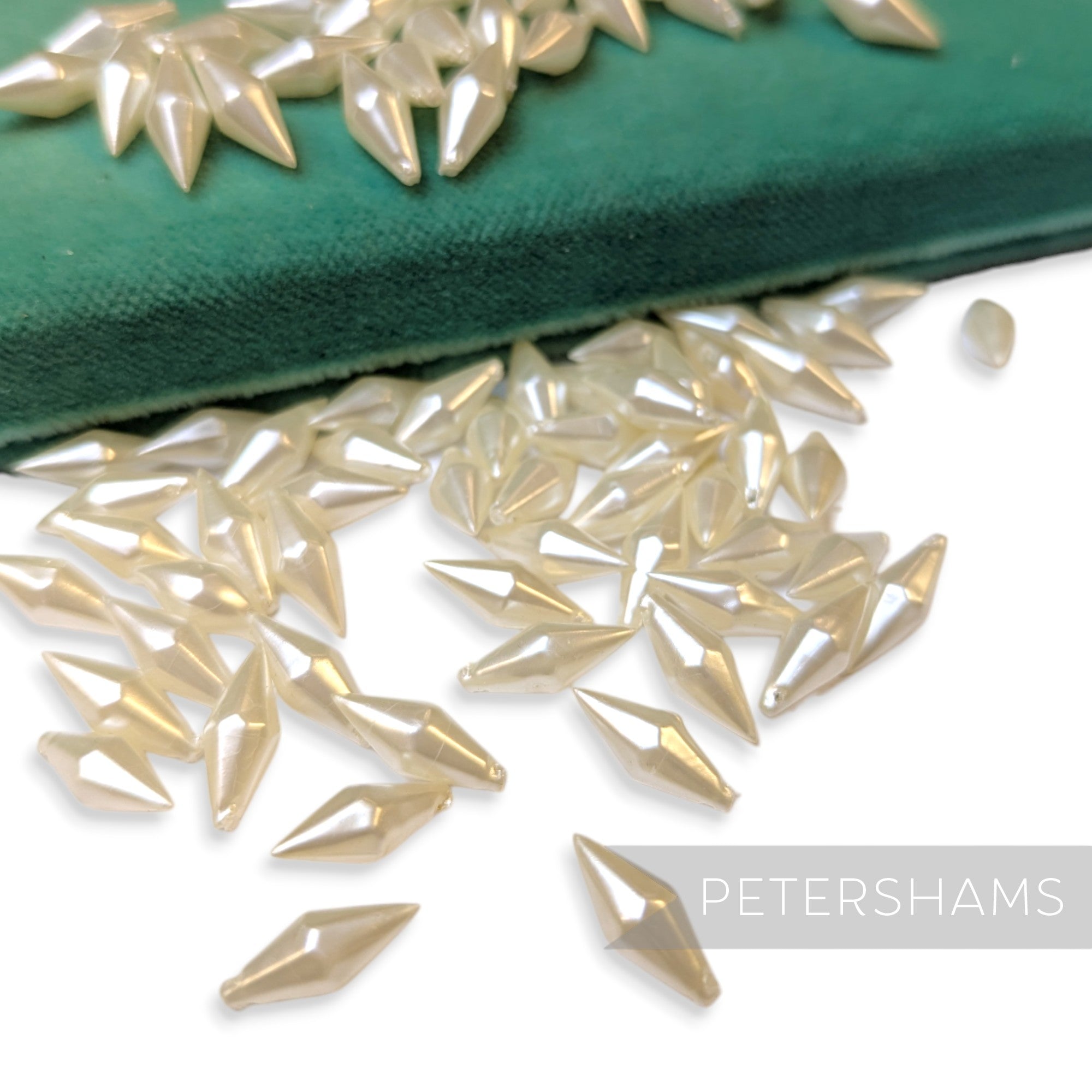 Vintage 1960/70's 15x6mm Pearlescent Pointed Tip Beads - Approx. 72 Pieces