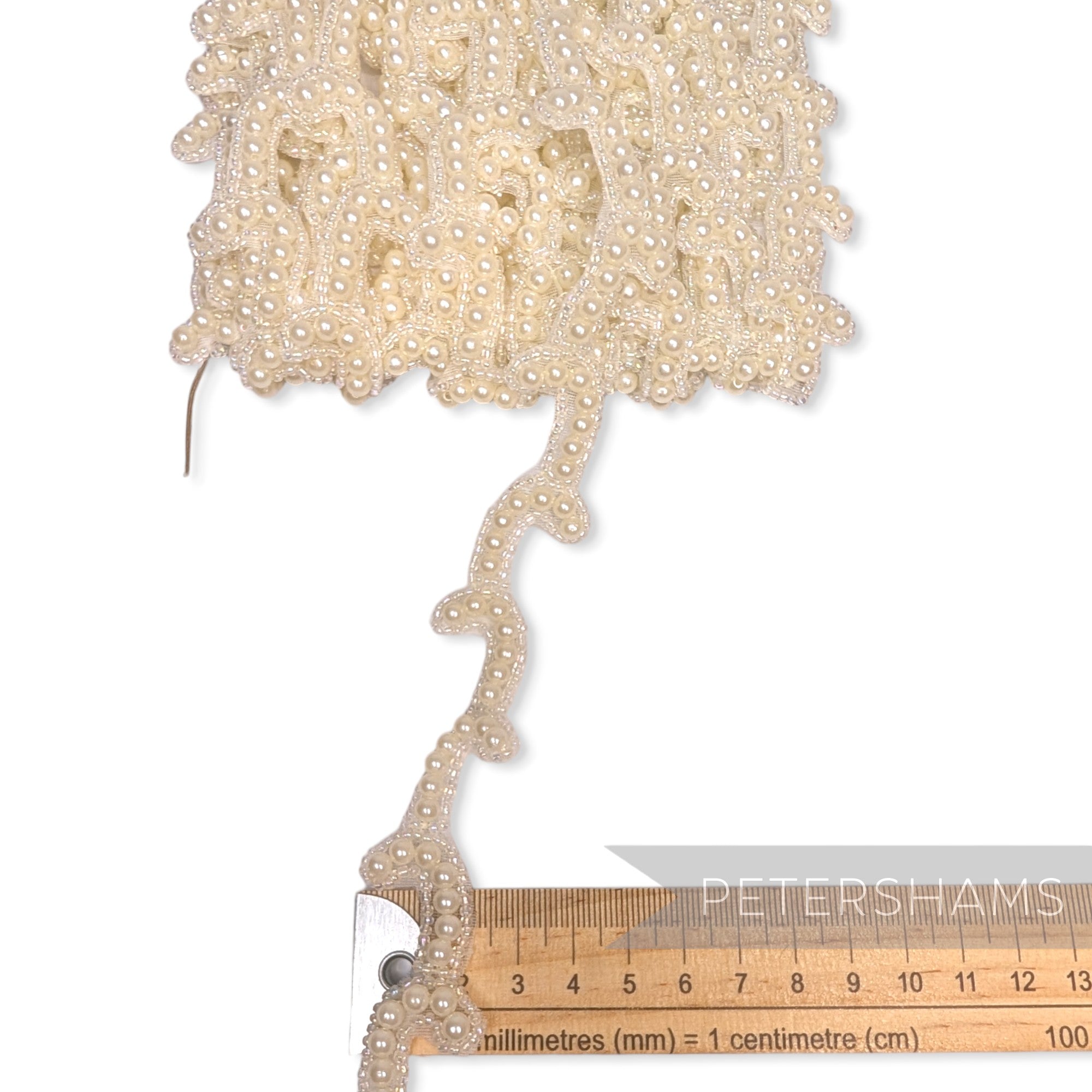 Iridescent Bead and Pearl Adorned Candy-Cane Design Trim - 1m