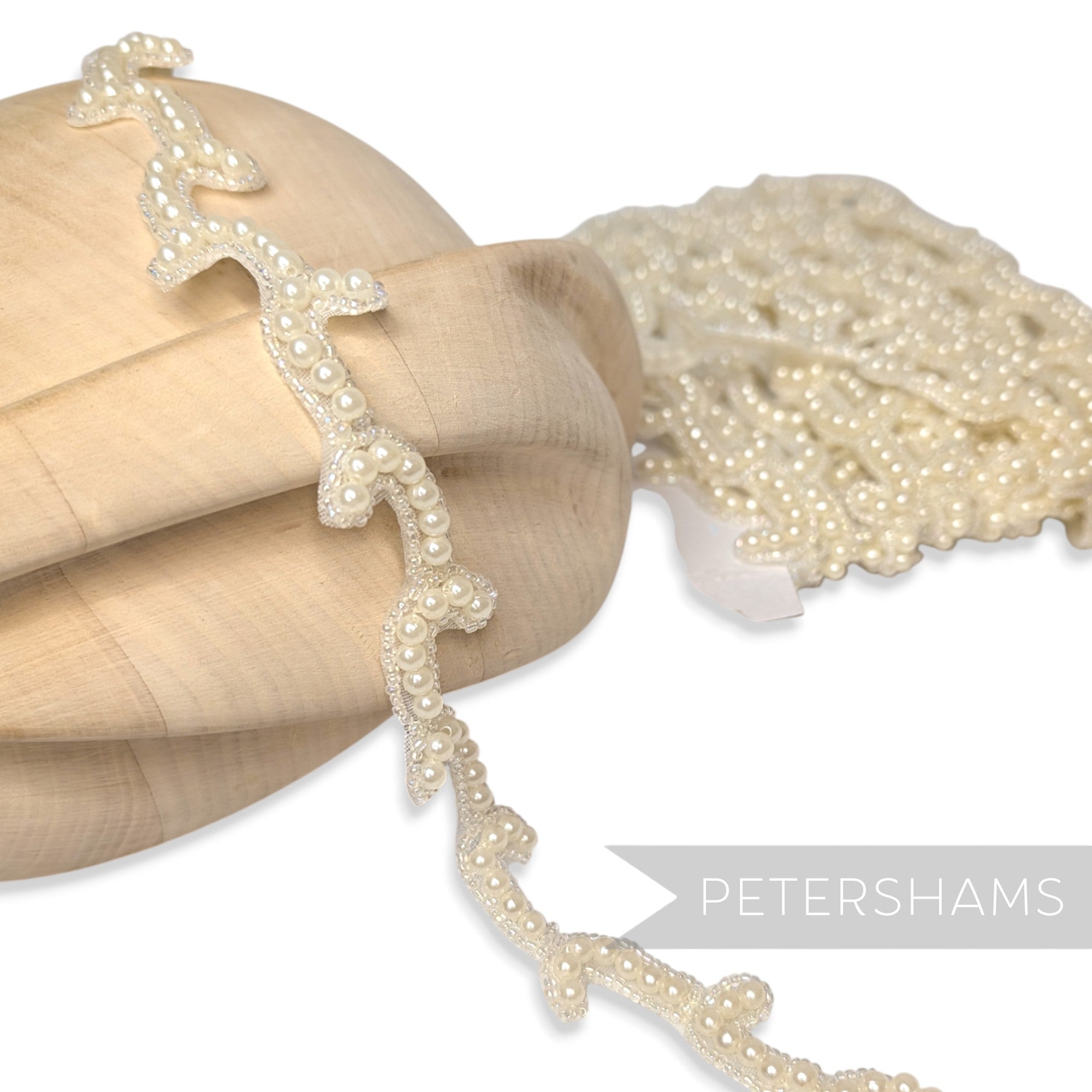 Iridescent Bead and Pearl Adorned Candy-Cane Design Trim - 1m