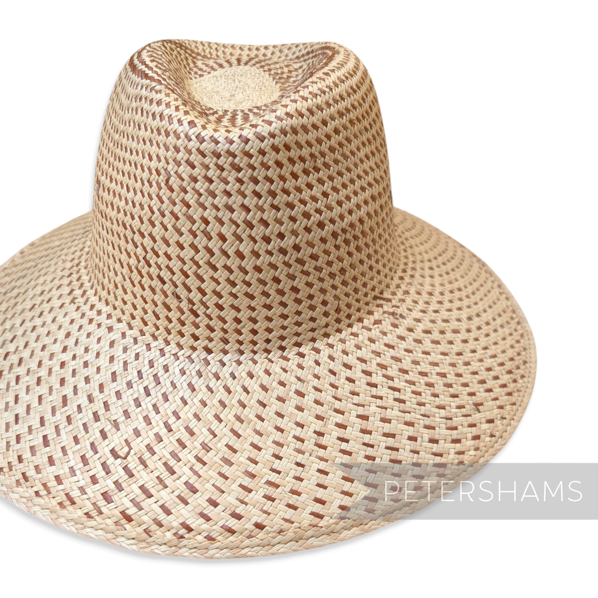 Partially Blocked Double Circle Vintage Ecuador Panama Straw Capeline - 11"