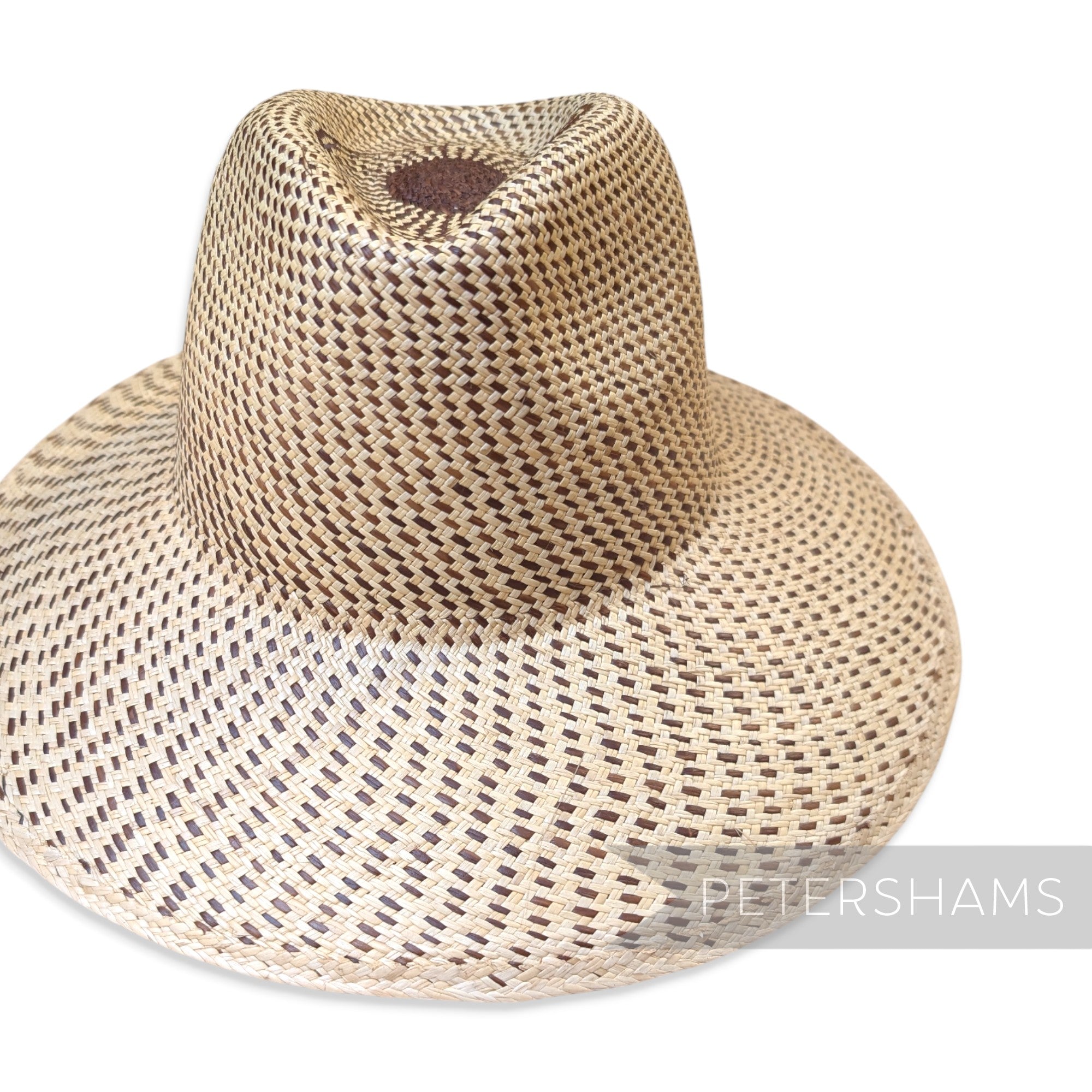 Partially Blocked Double Circle Vintage Ecuador Panama Straw Capeline - 11"