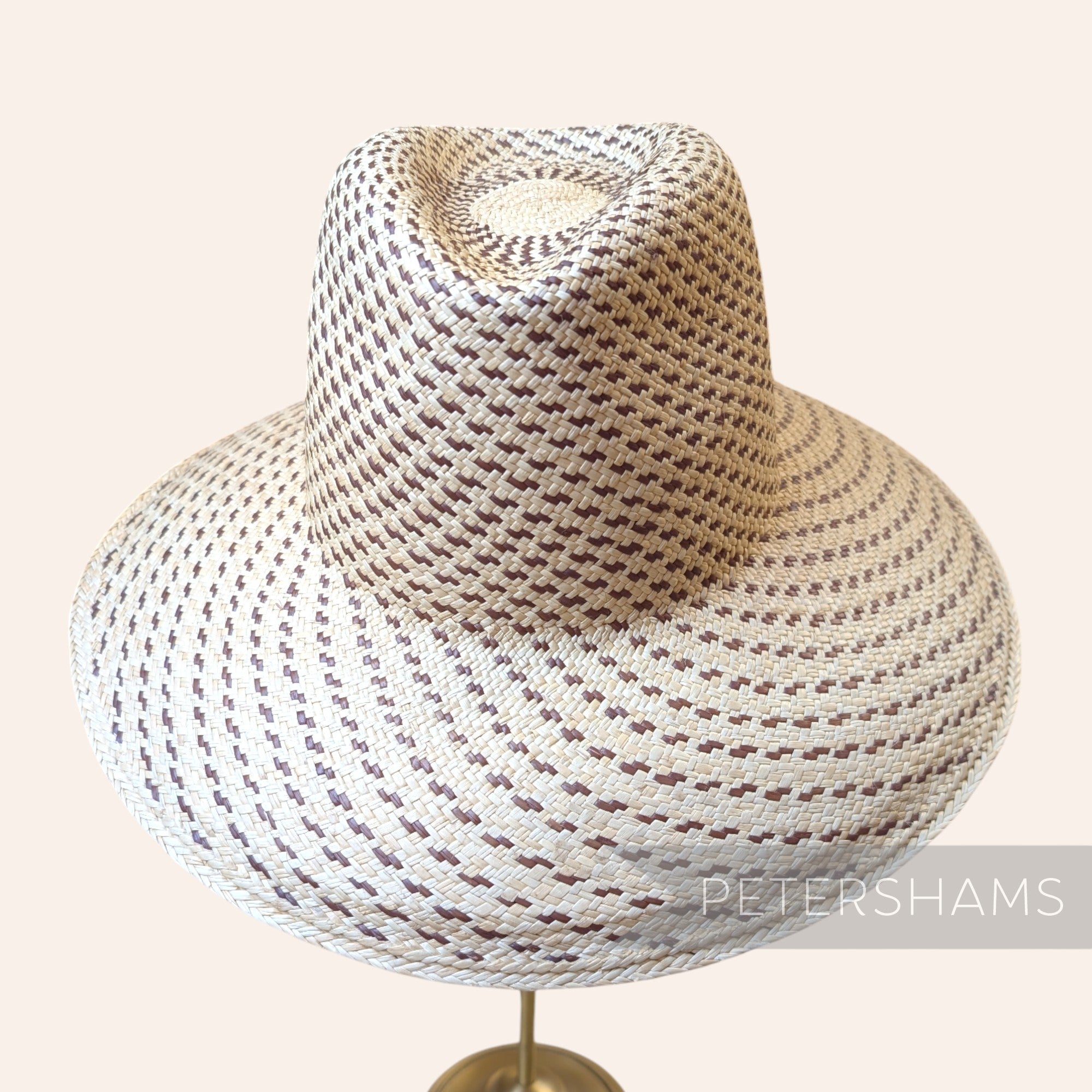 Partially Blocked Zig Zag Top Vintage Ecuador Panama Straw Capeline - 12"