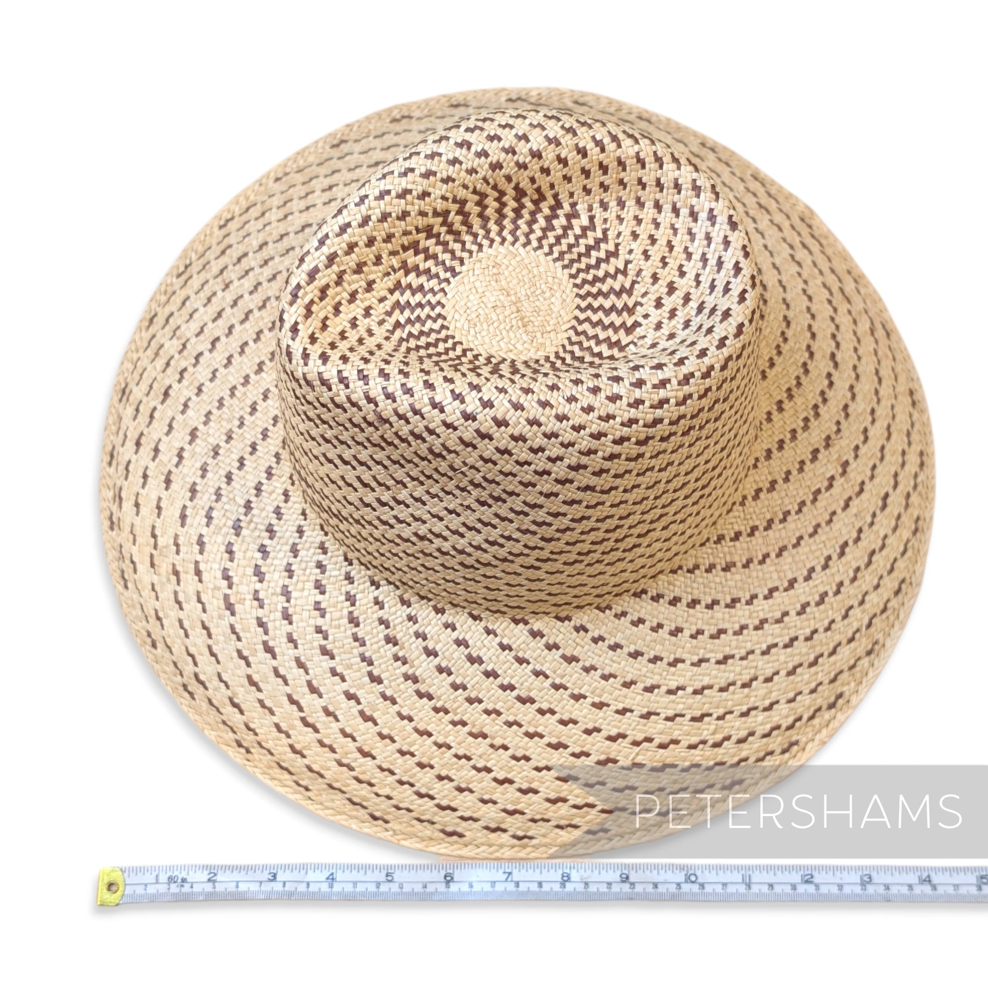 Partially Blocked Zig Zag Top Vintage Ecuador Panama Straw Capeline - 12"