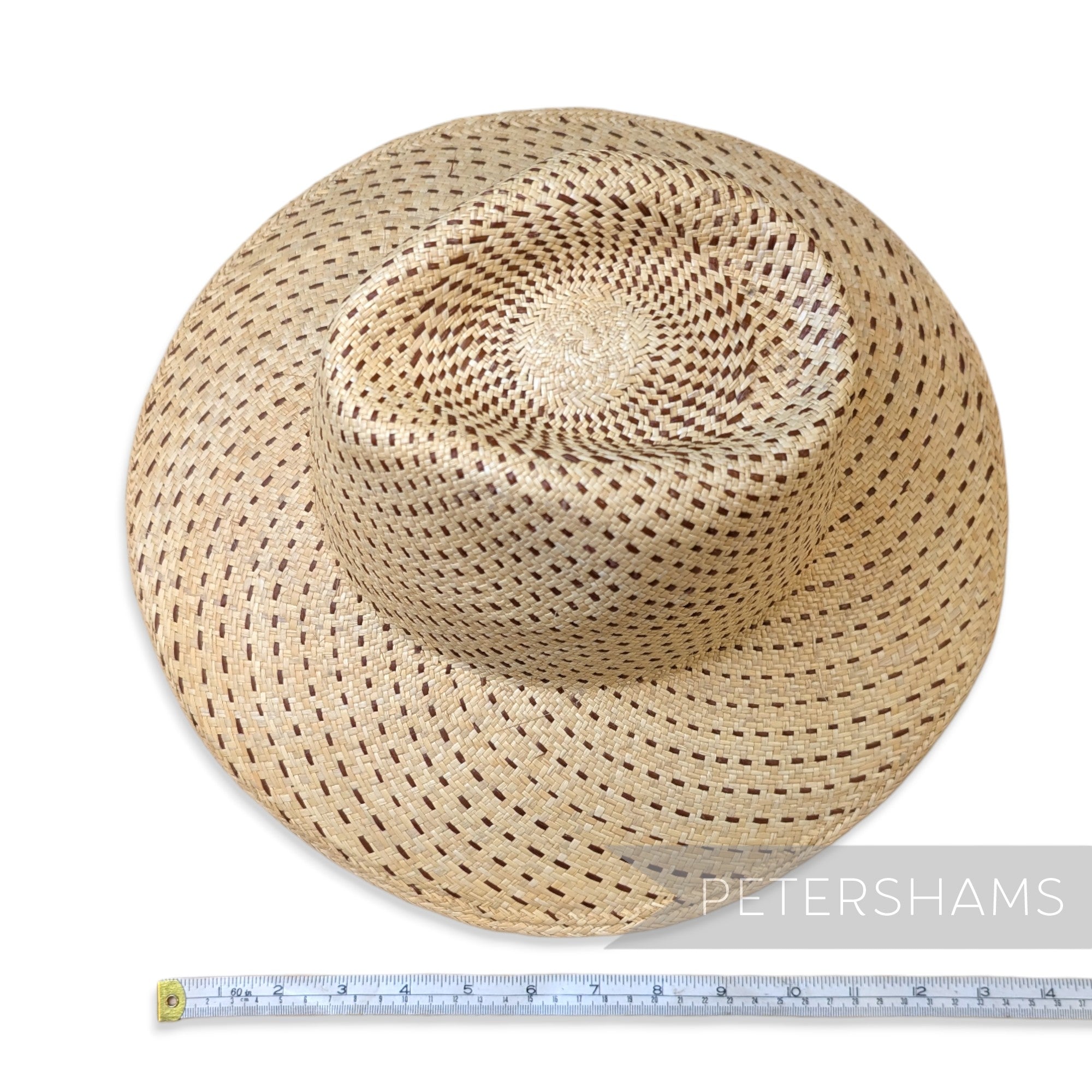 Partially Blocked Spiral Dash Vintage Ecuador Panama Straw Capeline - 11"