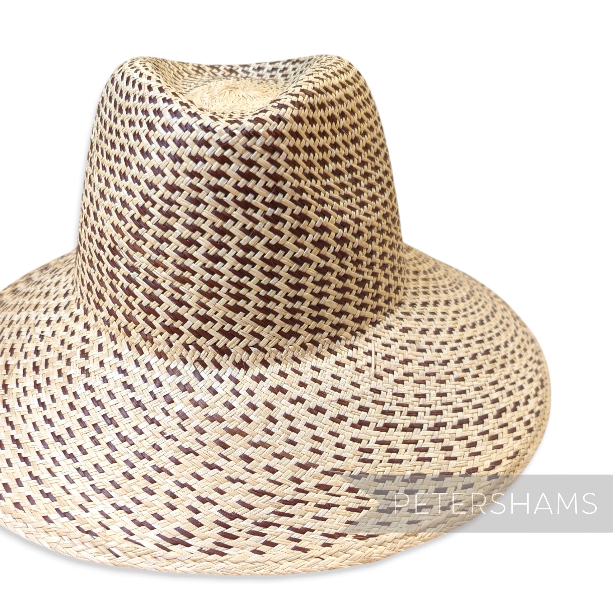 Partially Blocked Irregular Double Dash Vintage Ecuador Panama Straw Capeline - 11"