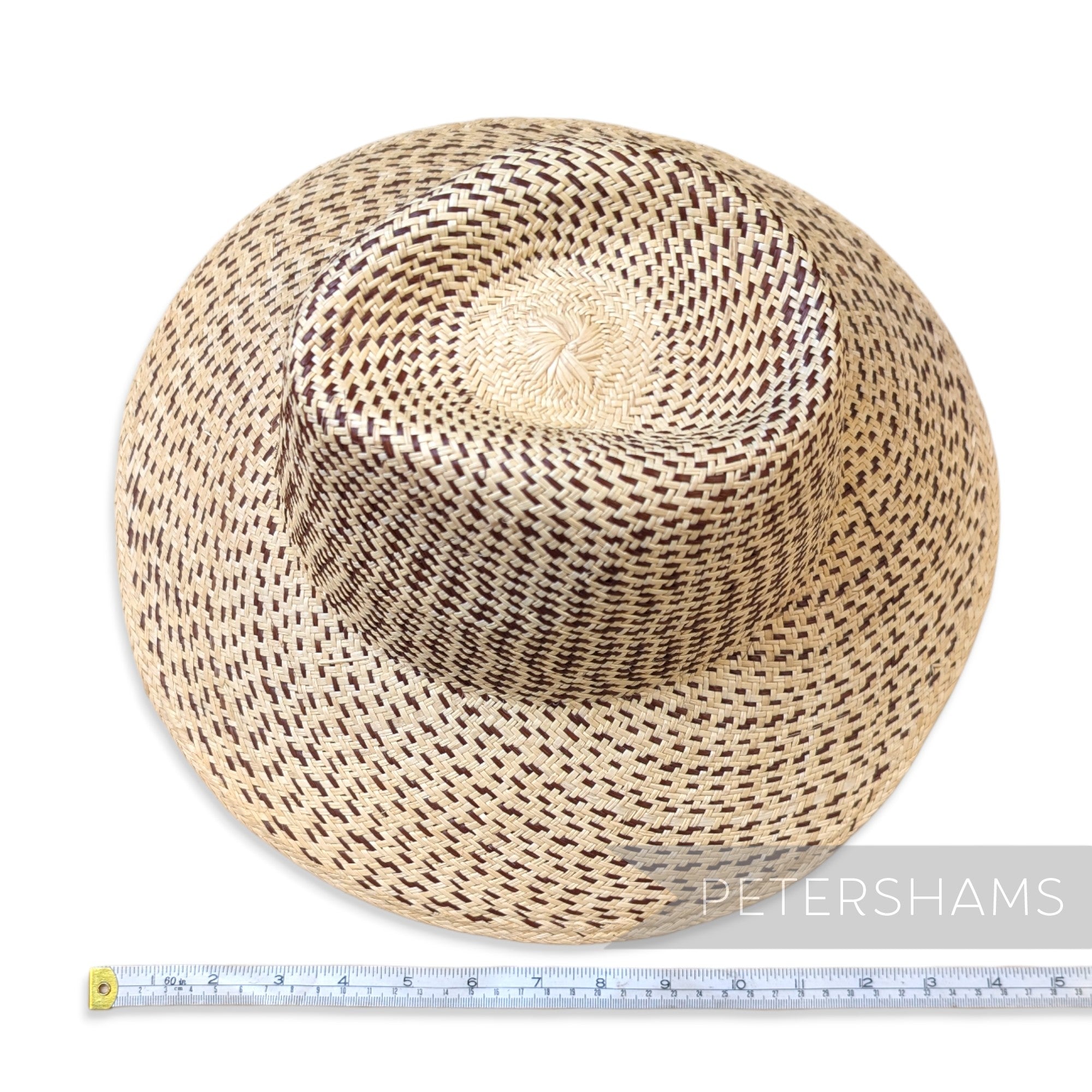 Partially Blocked Irregular Double Dash Vintage Ecuador Panama Straw Capeline - 11"
