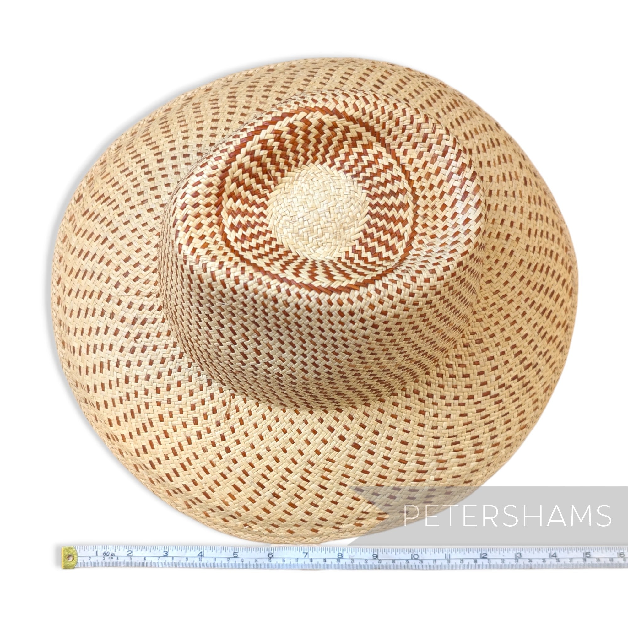 Partially Blocked Single Dash Vintage Ecuador Panama Straw Capeline - 12"