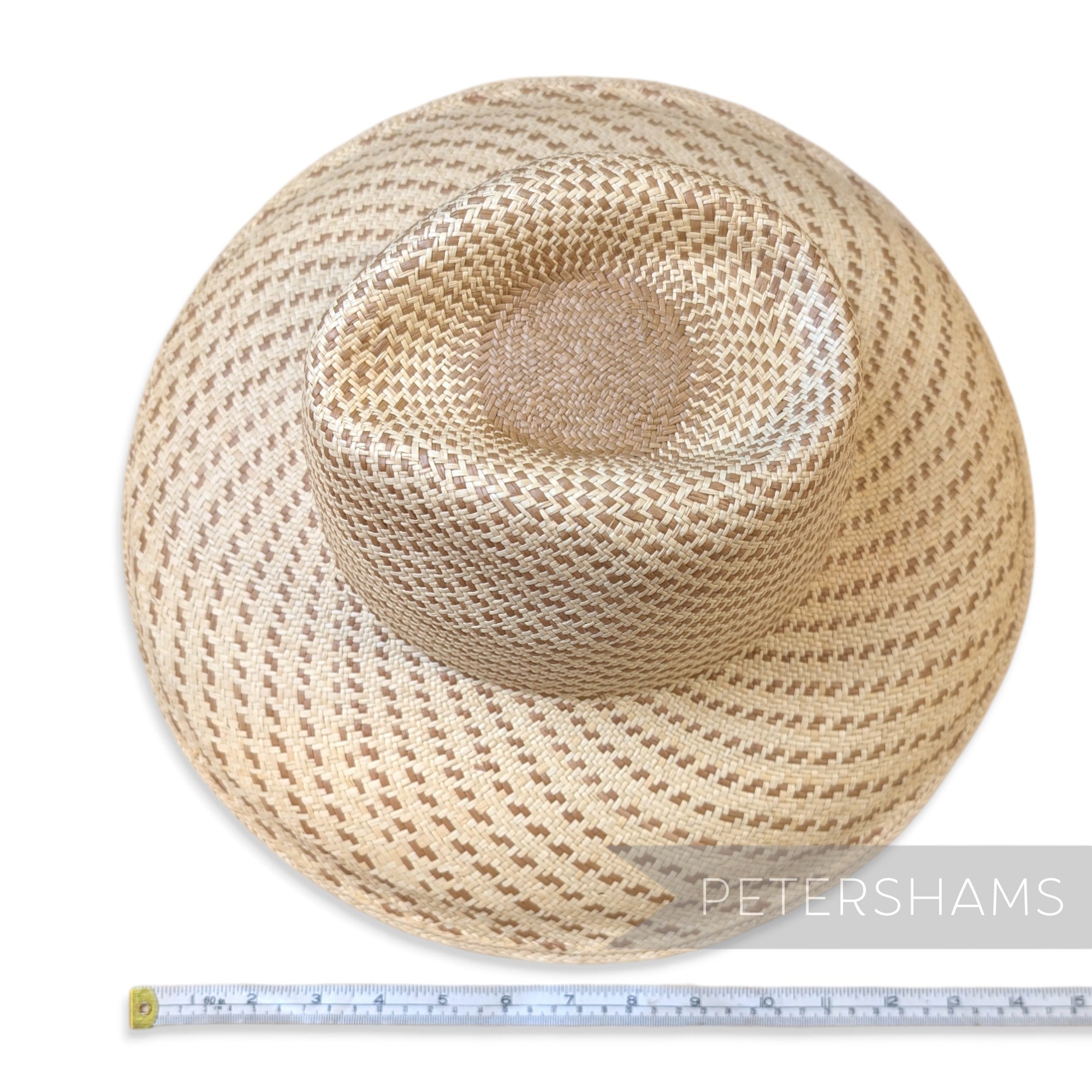 Partially Blocked Double Dash Vintage Ecuador Panama Straw Capeline - 12"