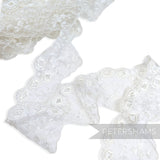 Eyelet and Leaf Spray 80mm Embroidered Tulle Lace with Scalloped Edge - 1m