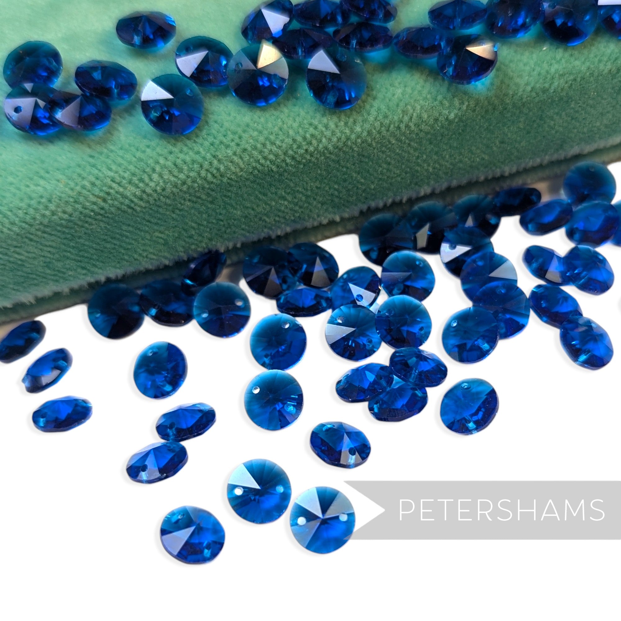 Vintage 1960/70's 8mm Glass Rivoli Shape 2-Hole Faceted Beads - 72 Pieces