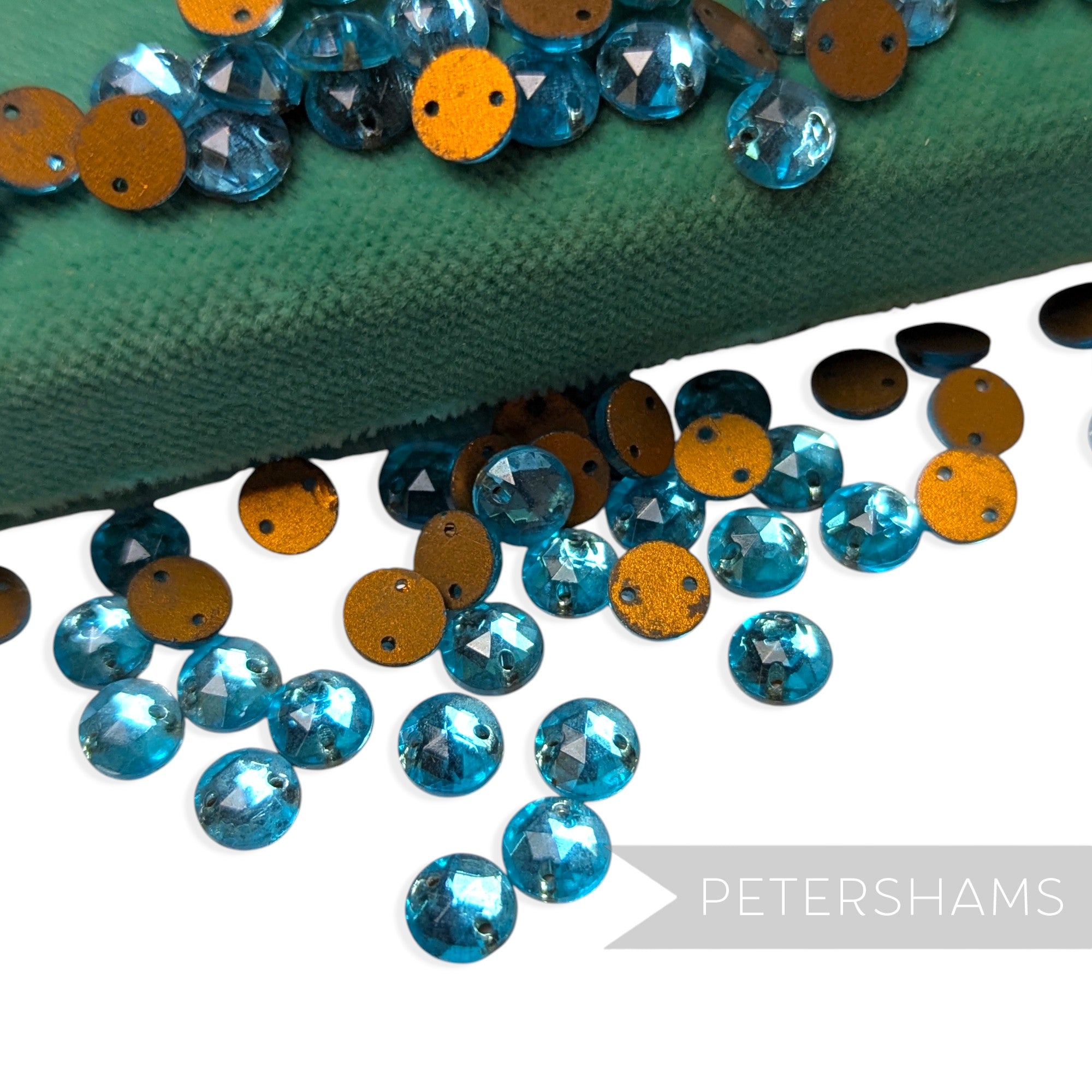 Vintage 1960/70's 7mm Glass 2-Hole Flatback Faceted Gems - 72 Pieces