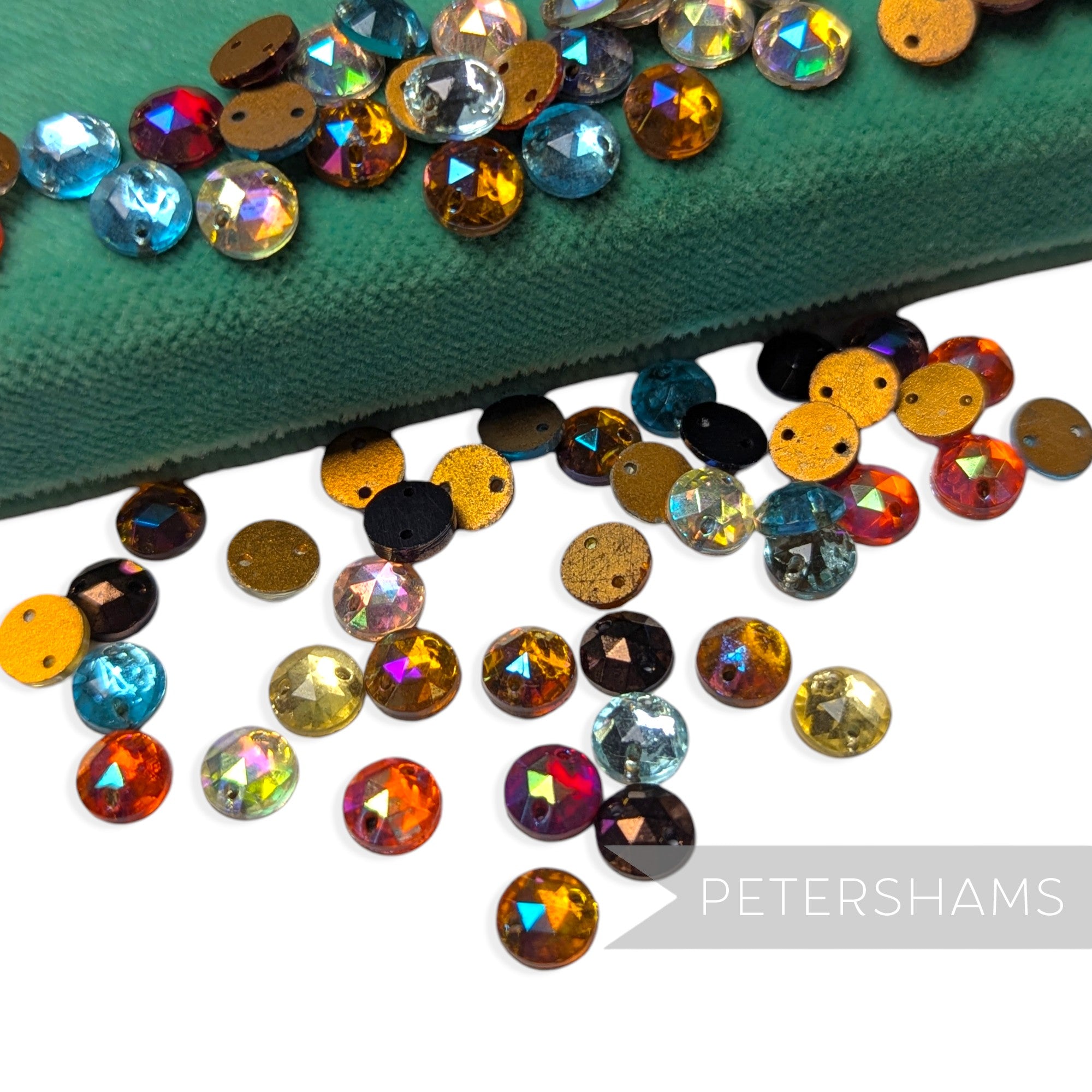 Vintage 1960/70's 7mm Glass 2-Hole Flatback Faceted Gems - 72 Pieces
