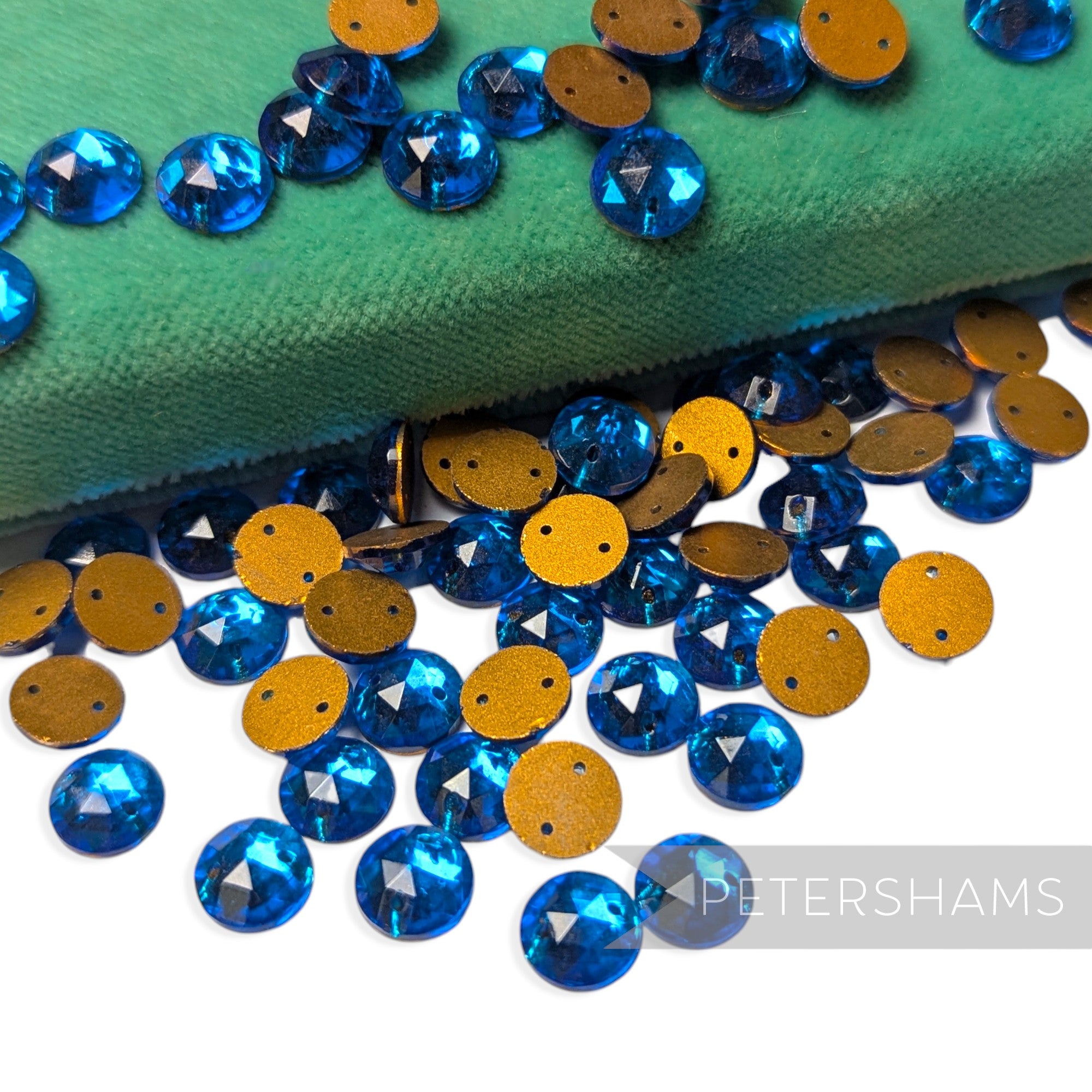 Vintage 1960/70's 9mm Glass 2-Hole Flatback Faceted Gems - 72 Pieces