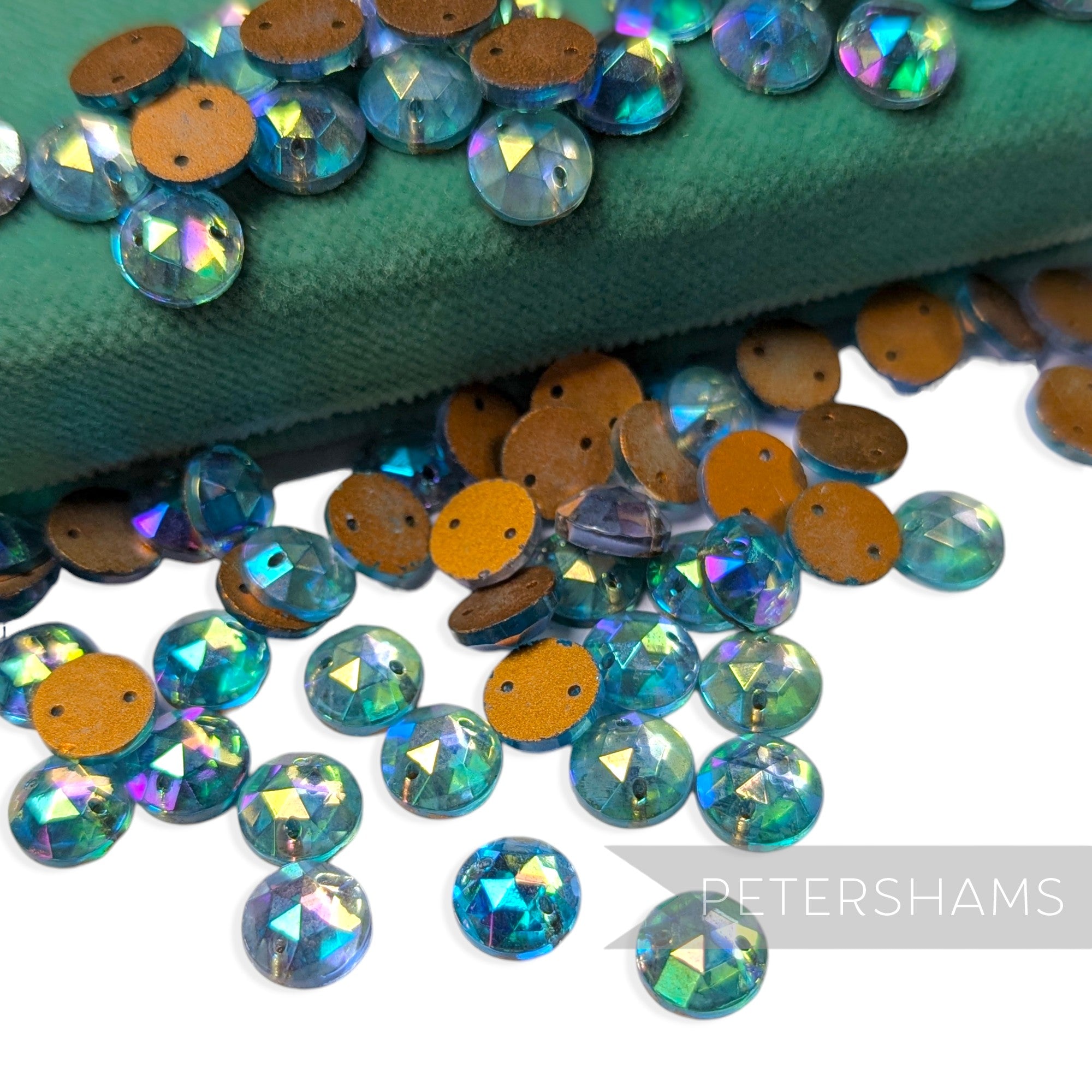 Vintage 1960/70's 9mm Glass 2-Hole Flatback Faceted Gems - 72 Pieces