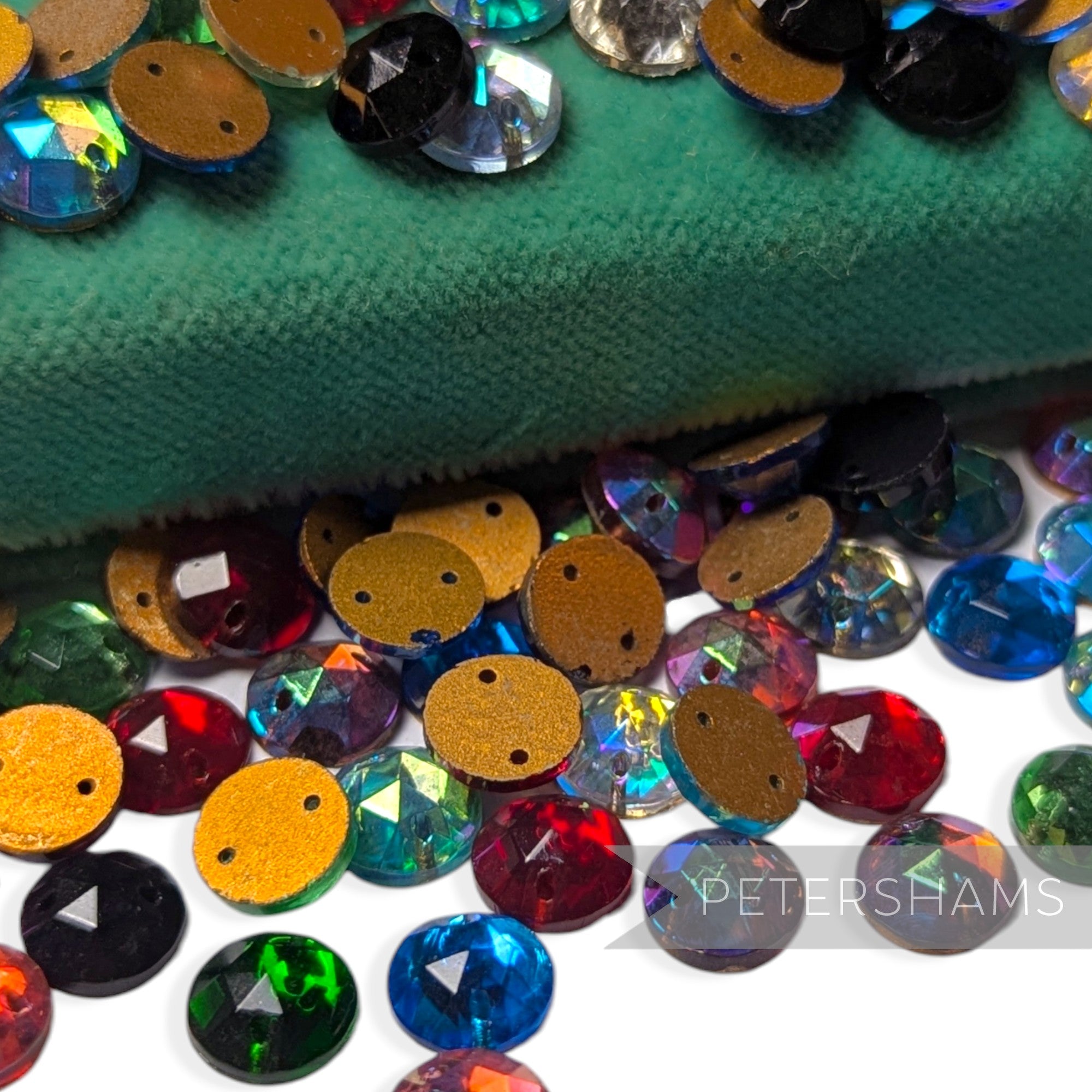 Vintage 1960/70's 9mm Glass 2-Hole Flatback Faceted Gems - 72 Pieces