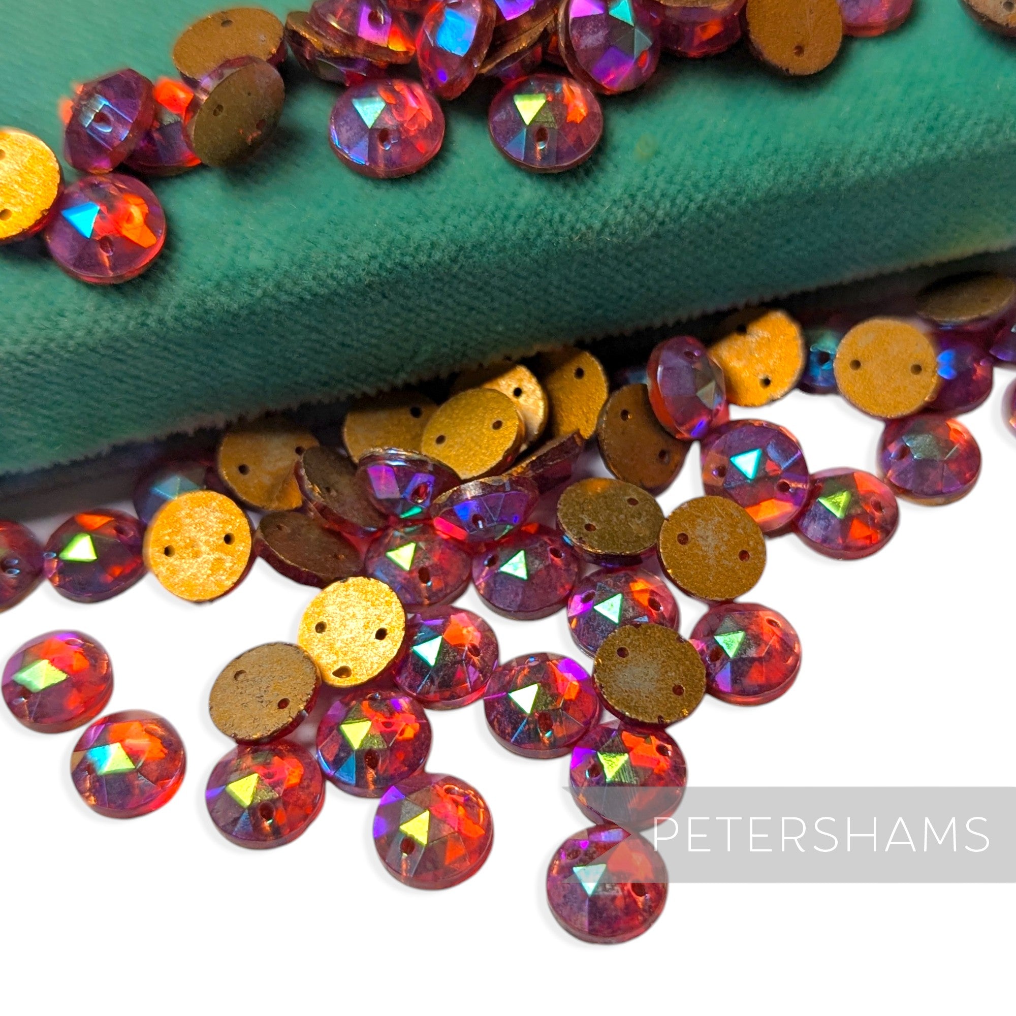 Vintage 1960/70's 9mm Glass 2-Hole Flatback Faceted Gems - 72 Pieces