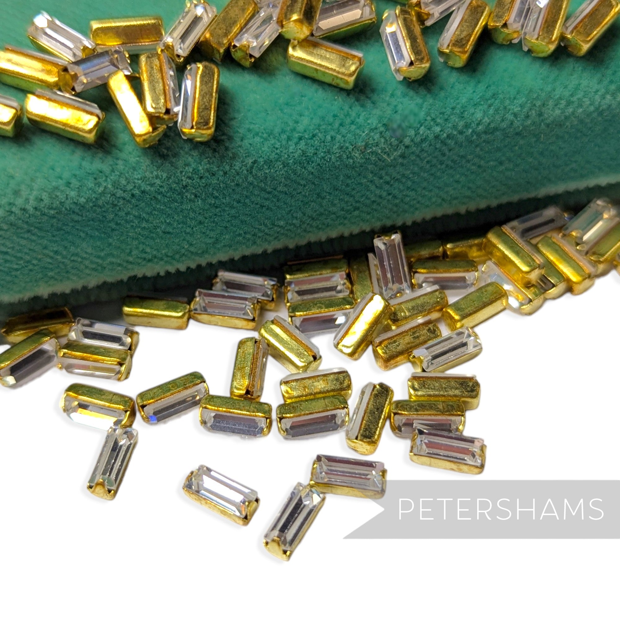 Vintage 1980/90's 8mm Glass Rectangle Crystals in Brass Setting - 72 Pieces