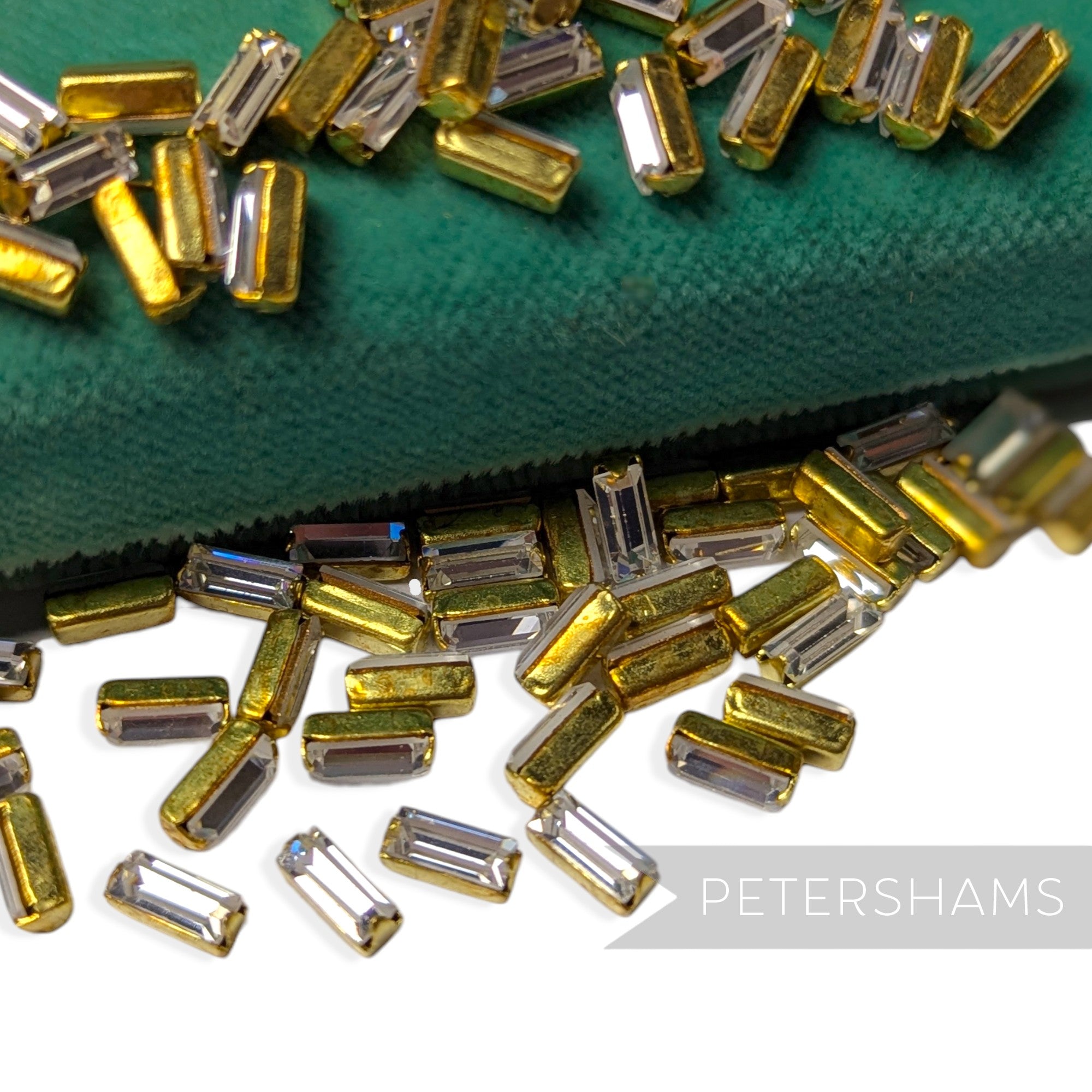 Vintage 1980/90's 8mm Glass Rectangle Crystals in Brass Setting - 72 Pieces