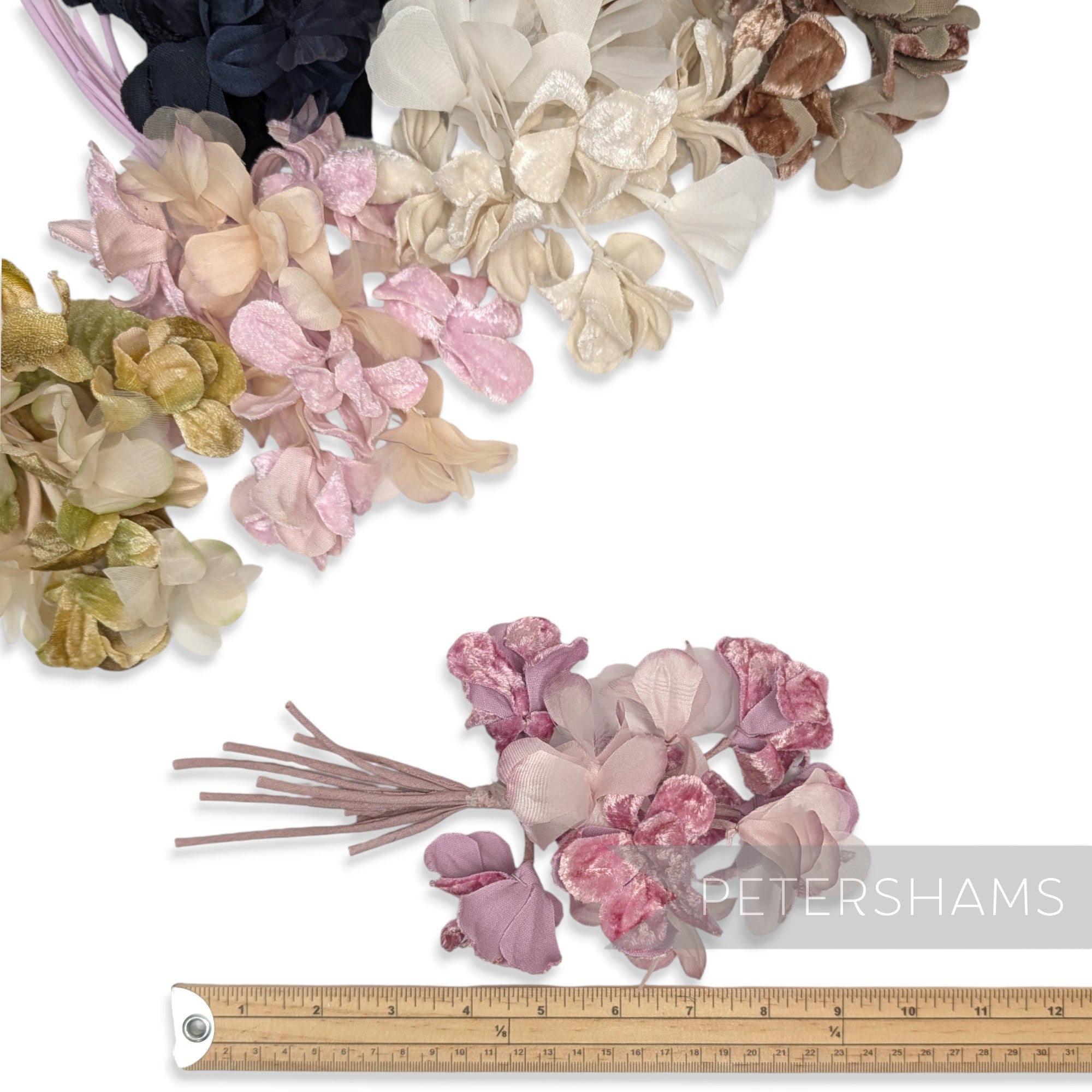 'Regina' Velvet & Organza Hydrangea Millinery Flower Mount