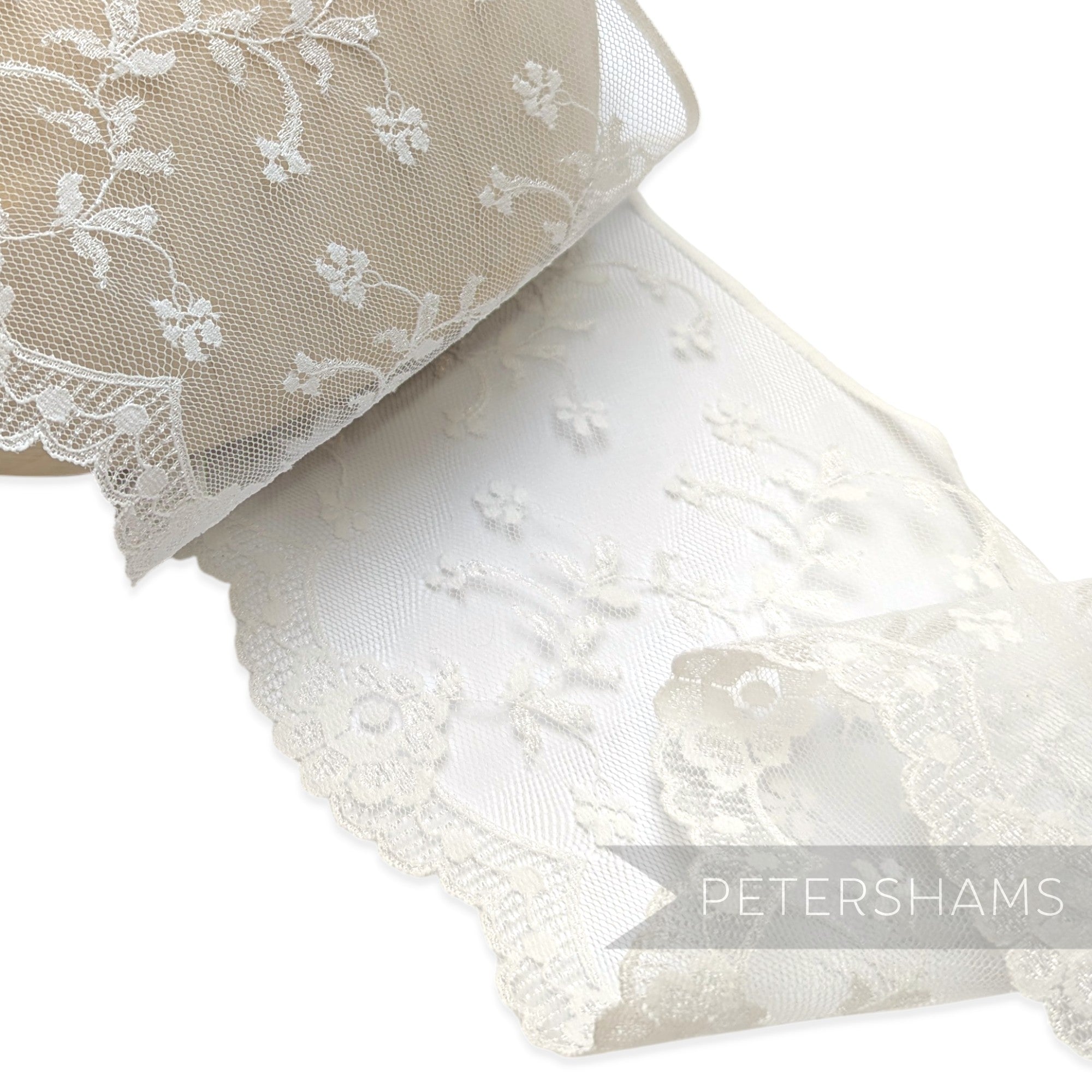 Dainty Flower Pattern 13cm Vintage 1990's Sheer Lace with Scalloped Edge - 1m