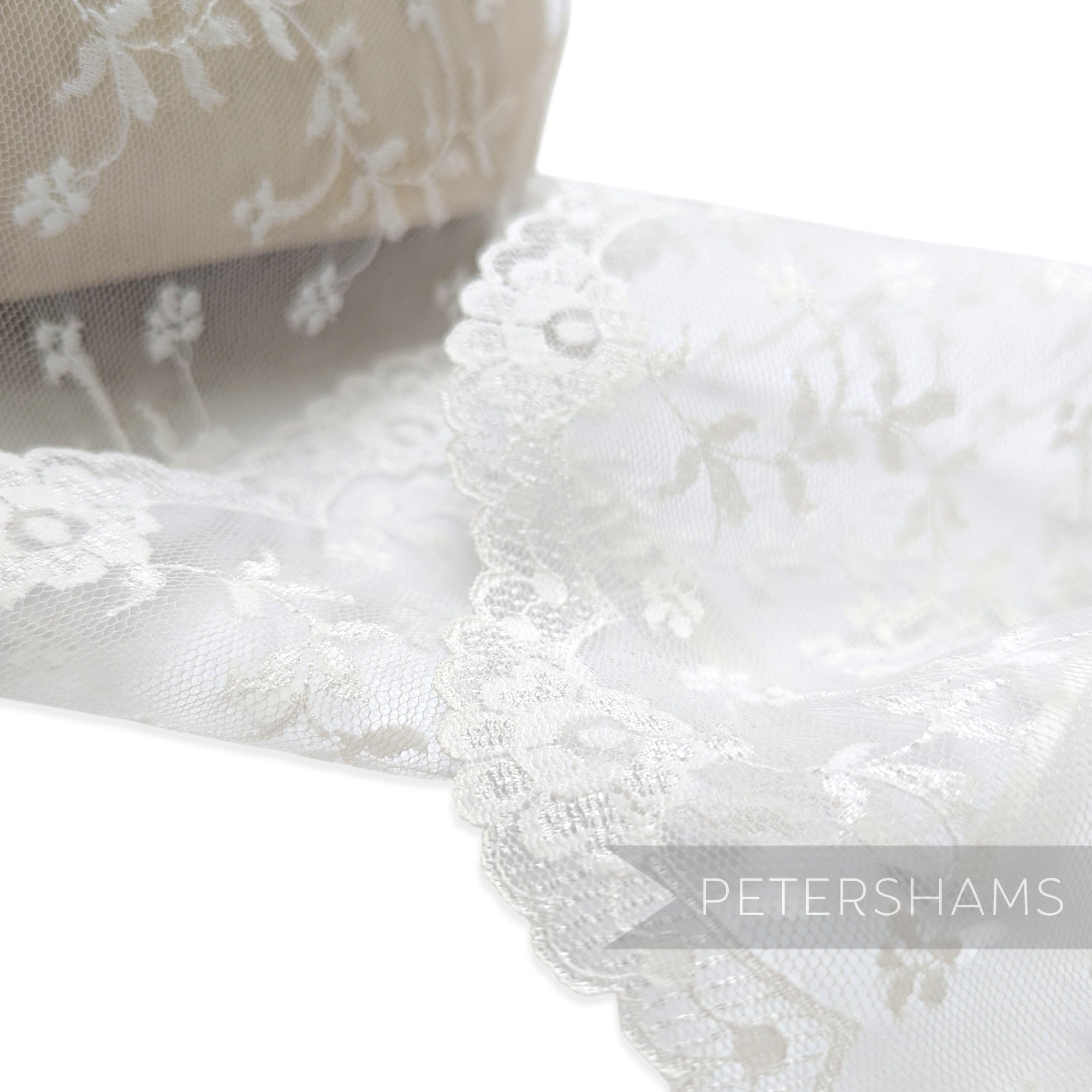 Dainty Flower Pattern 13cm Vintage 1990's Sheer Lace with Scalloped Edge - 1m