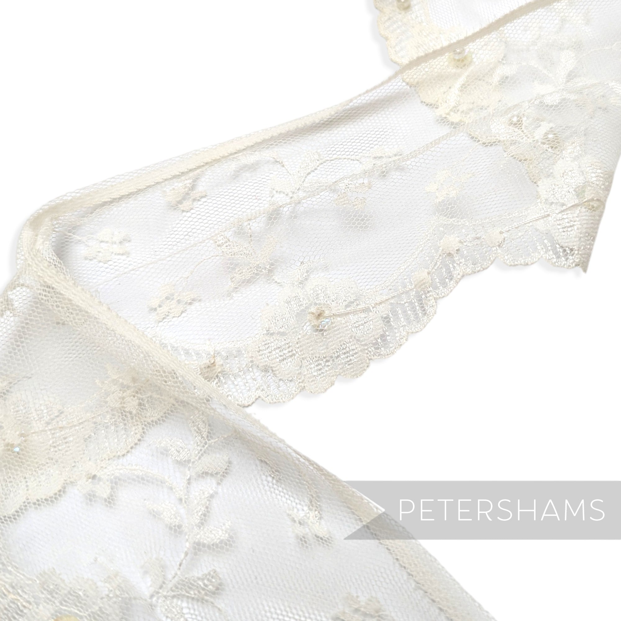 85mm Pearl Adorned Ivory Lace with Floral Weave - 1m
