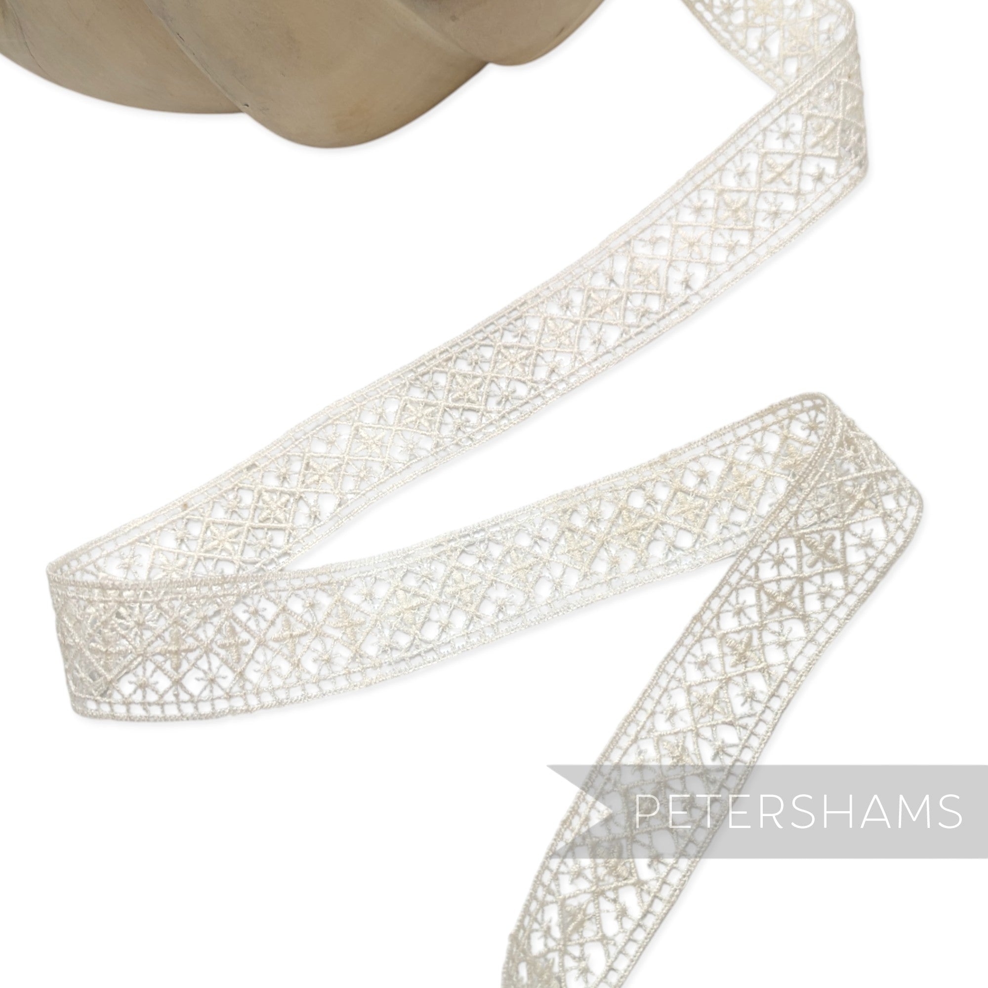 Cross Grid 30mm Design Vintage 1960/70's English Cotton Nottingham Guipure Lace - 1m