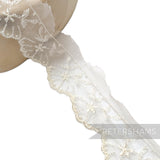 Dainty Star and Leaf Pattern 40mm Embroidered Tulle Lace - 1m