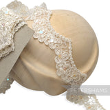 4cm Wide Silky Corded Scalloped Lace with Beads and Sequins - 1m