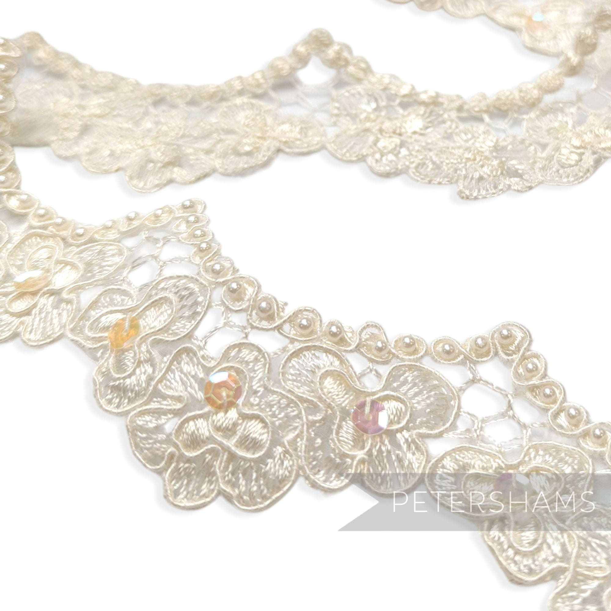 4cm Wide Silky Corded Scalloped Lace with Beads and Sequins - 1m