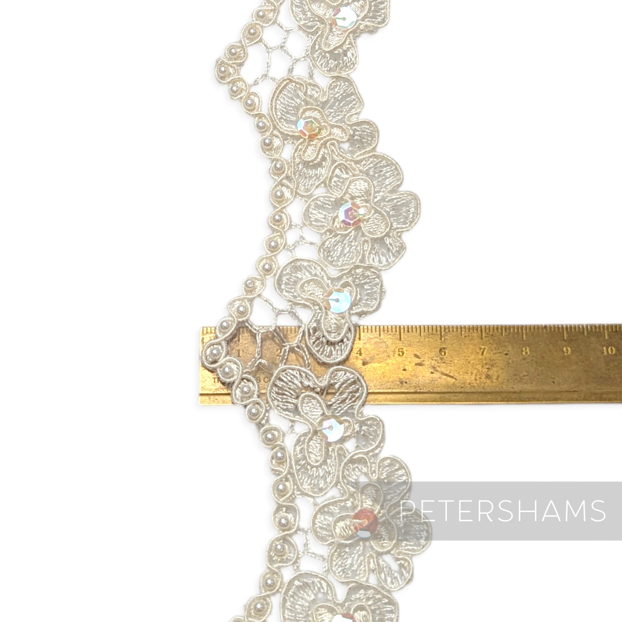 4cm Wide Silky Corded Scalloped Lace with Beads and Sequins - 1m