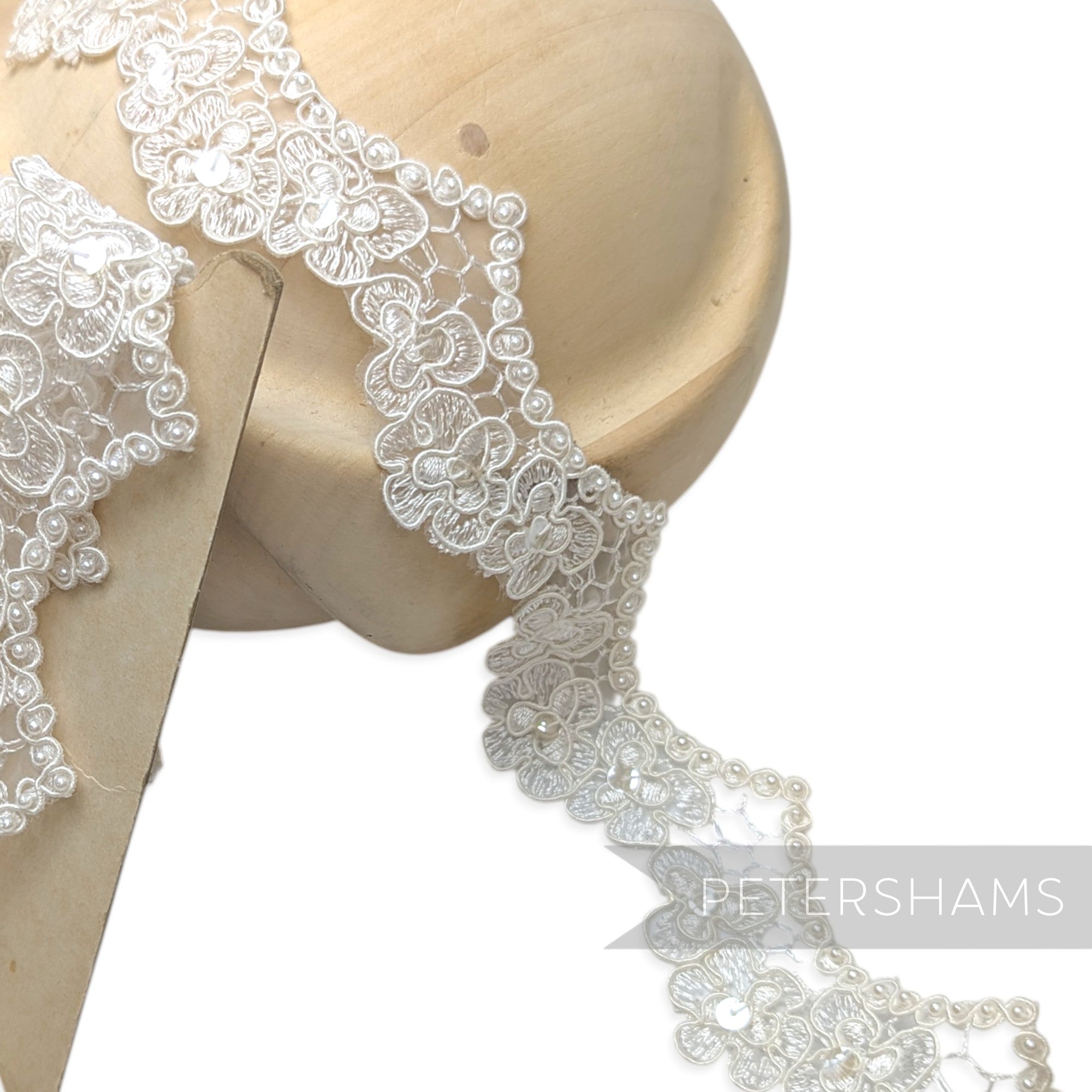 4cm Wide Silky Corded Scalloped Lace with Beads and Sequins - 1m