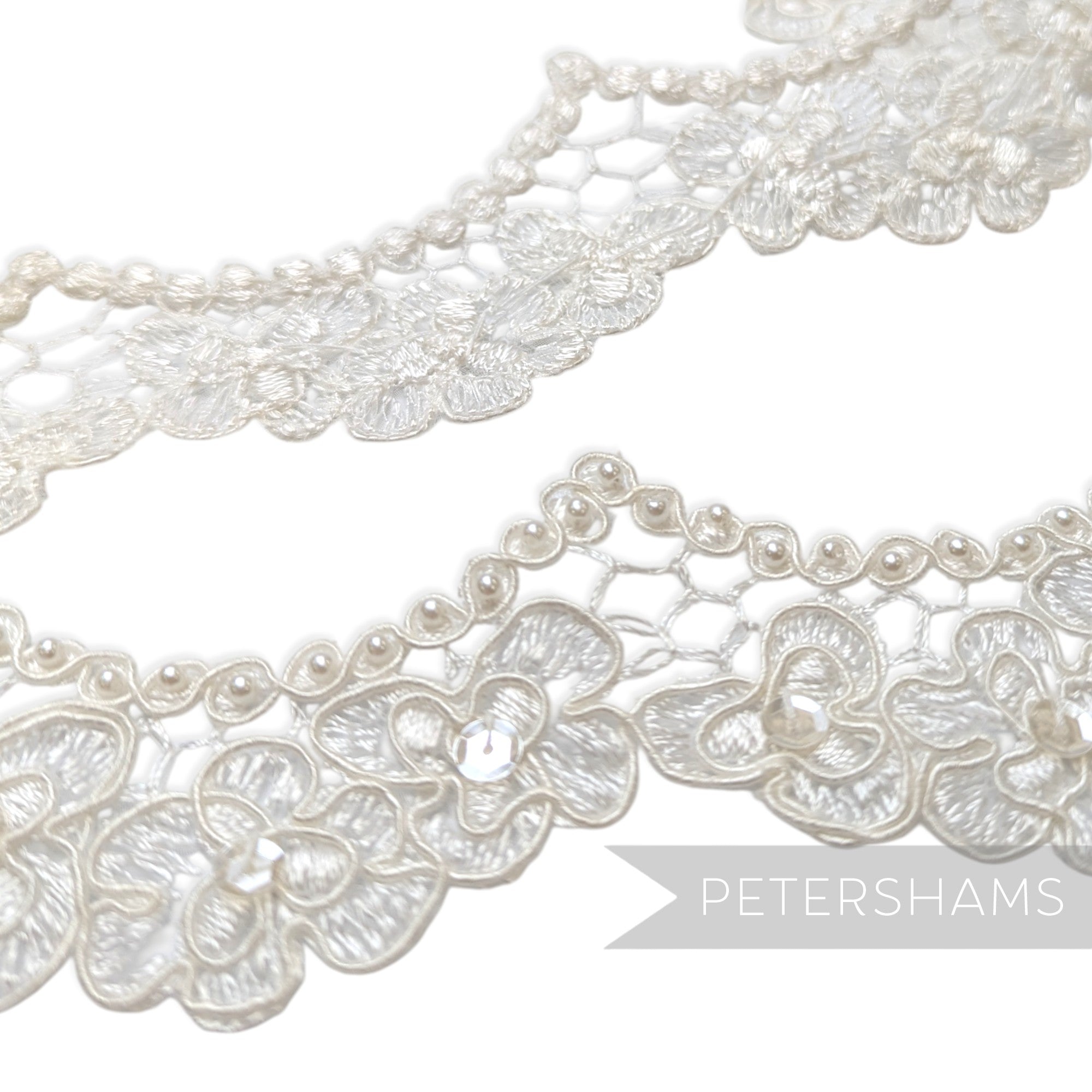 4cm Wide Silky Corded Scalloped Lace with Beads and Sequins - 1m