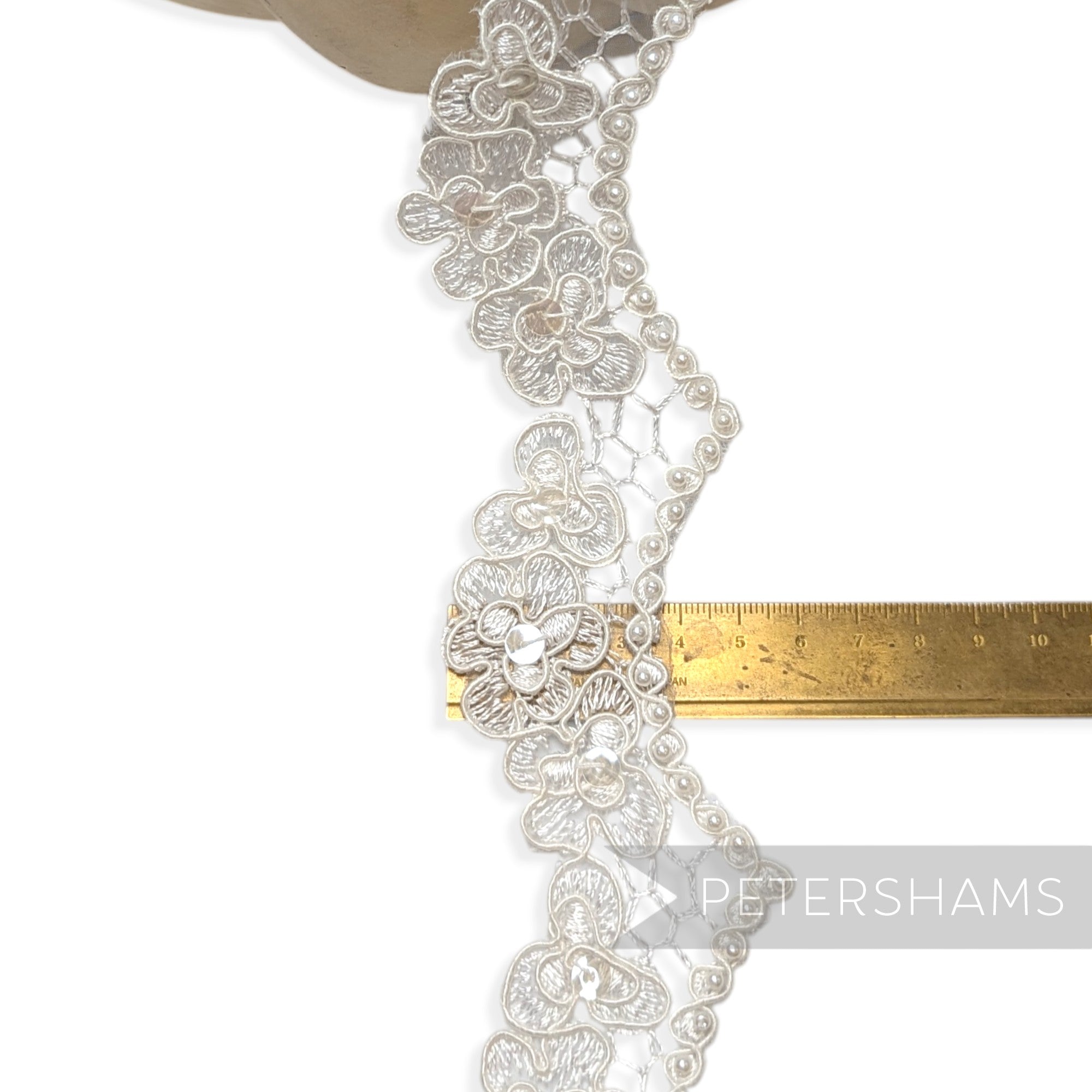 4cm Wide Silky Corded Scalloped Lace with Beads and Sequins - 1m