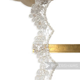 4cm Wide Silky Corded Scalloped Lace with Beads and Sequins - 1m