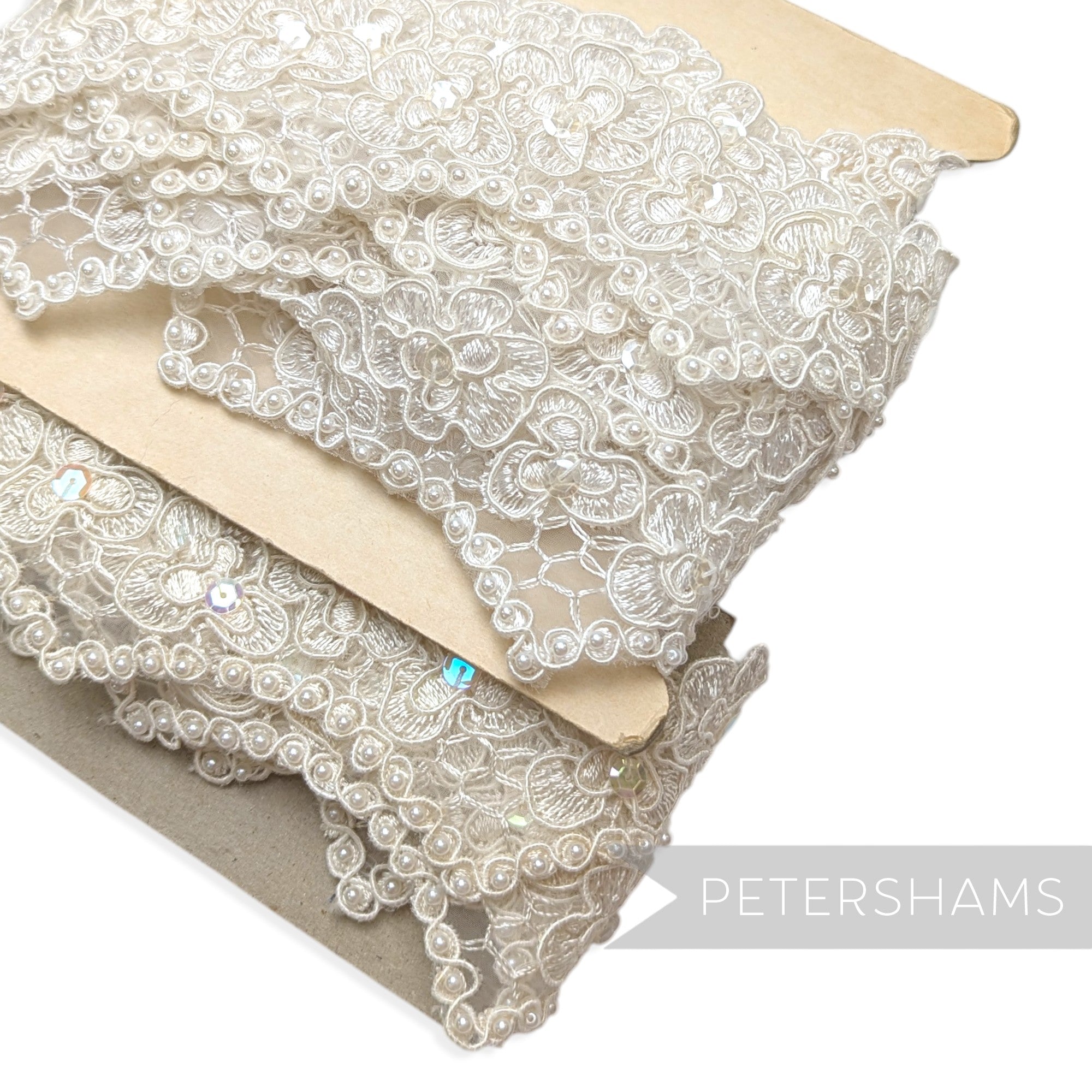 4cm Wide Silky Corded Scalloped Lace with Beads and Sequins - 1m