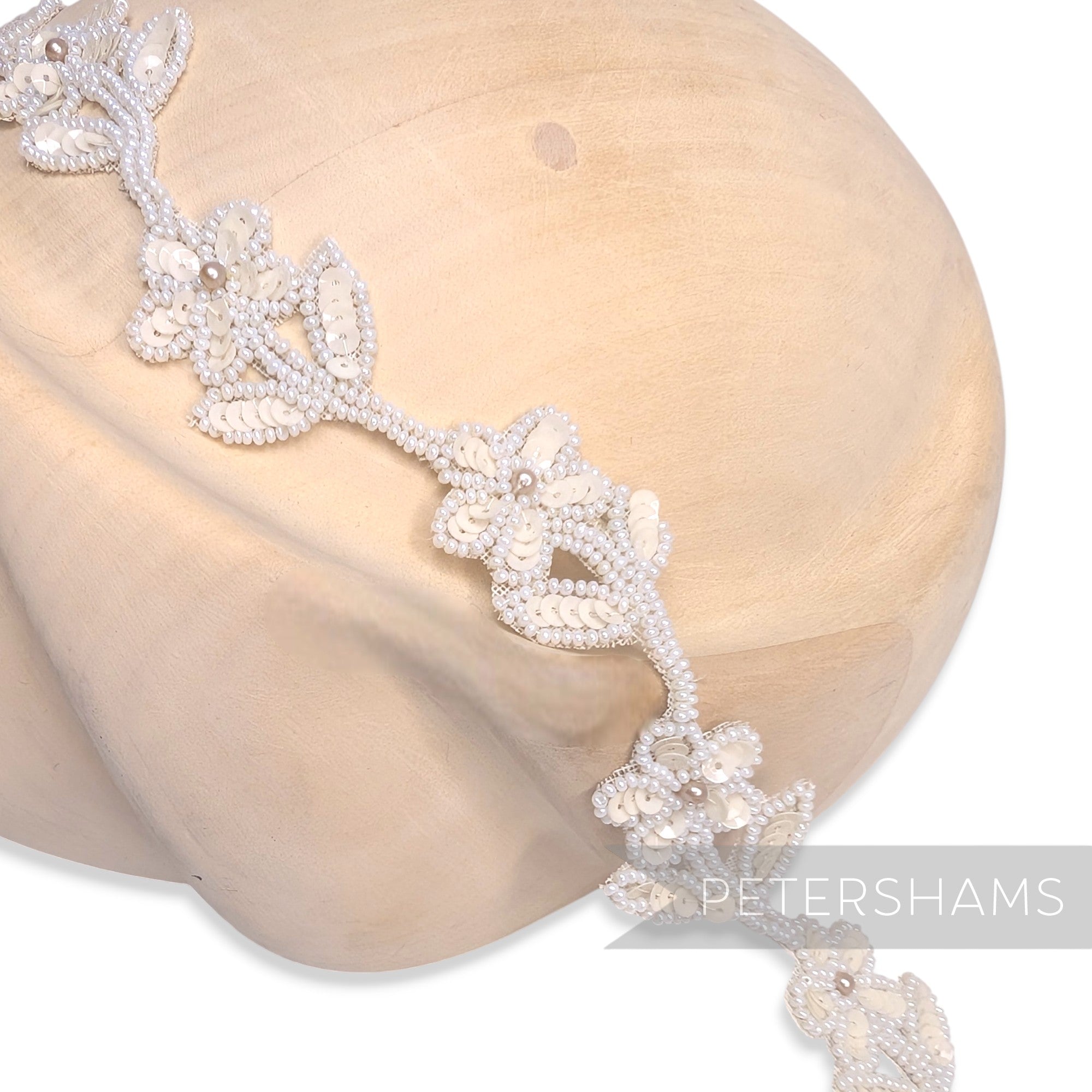 Vintage 1960/70s Handmade Floral Beaded & Sequin Bridal Trim - 47cm