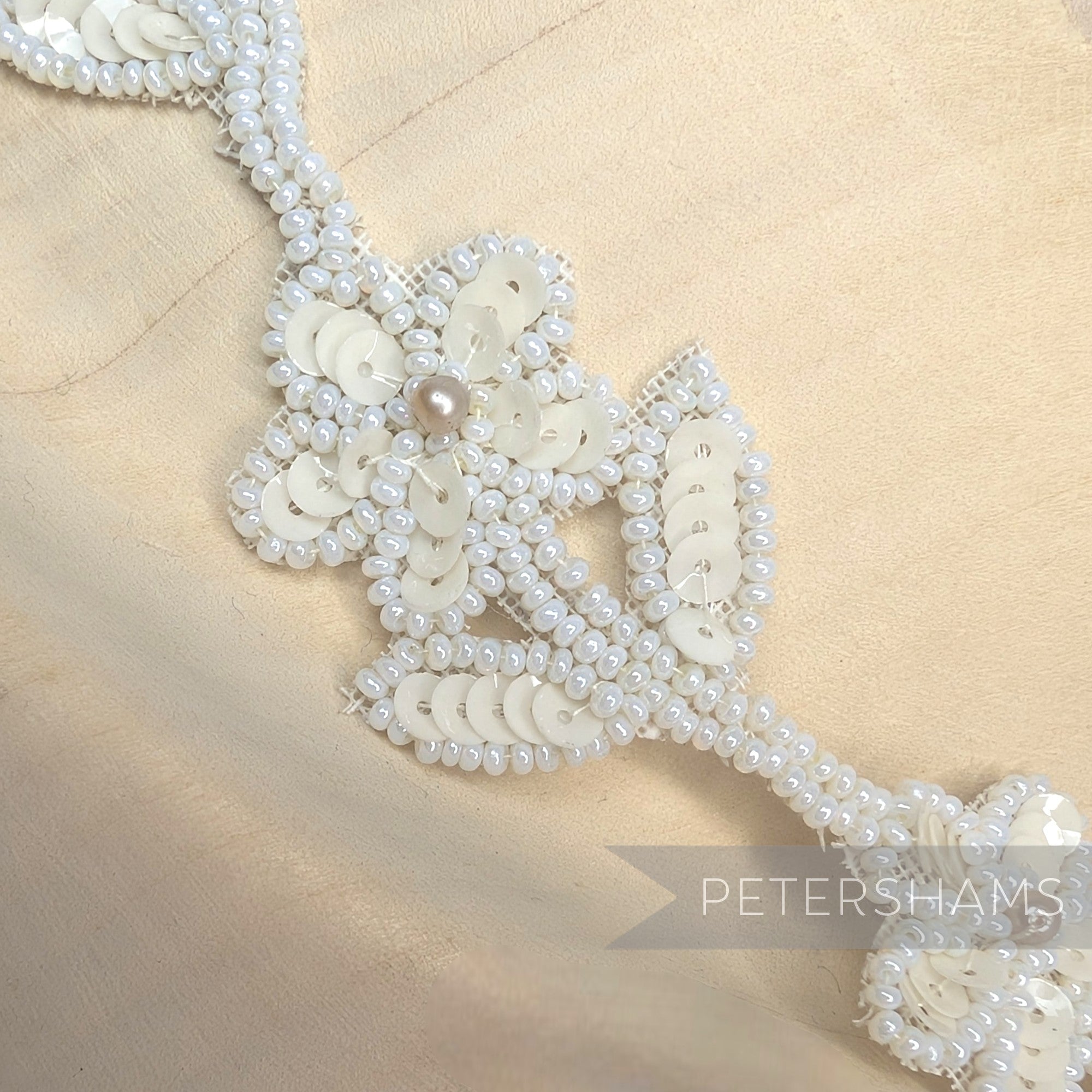 Vintage 1960/70s Handmade Floral Beaded & Sequin Bridal Trim - 47cm