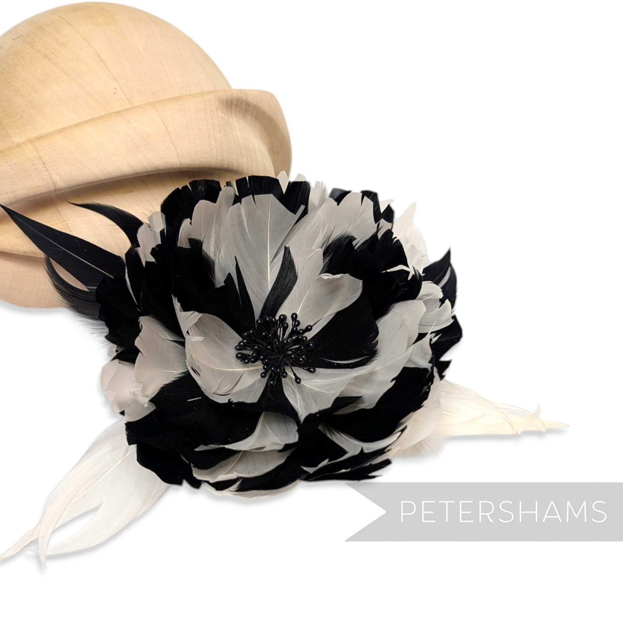 *One-off* Large Black and Ivory Goose Feather Flower Mount