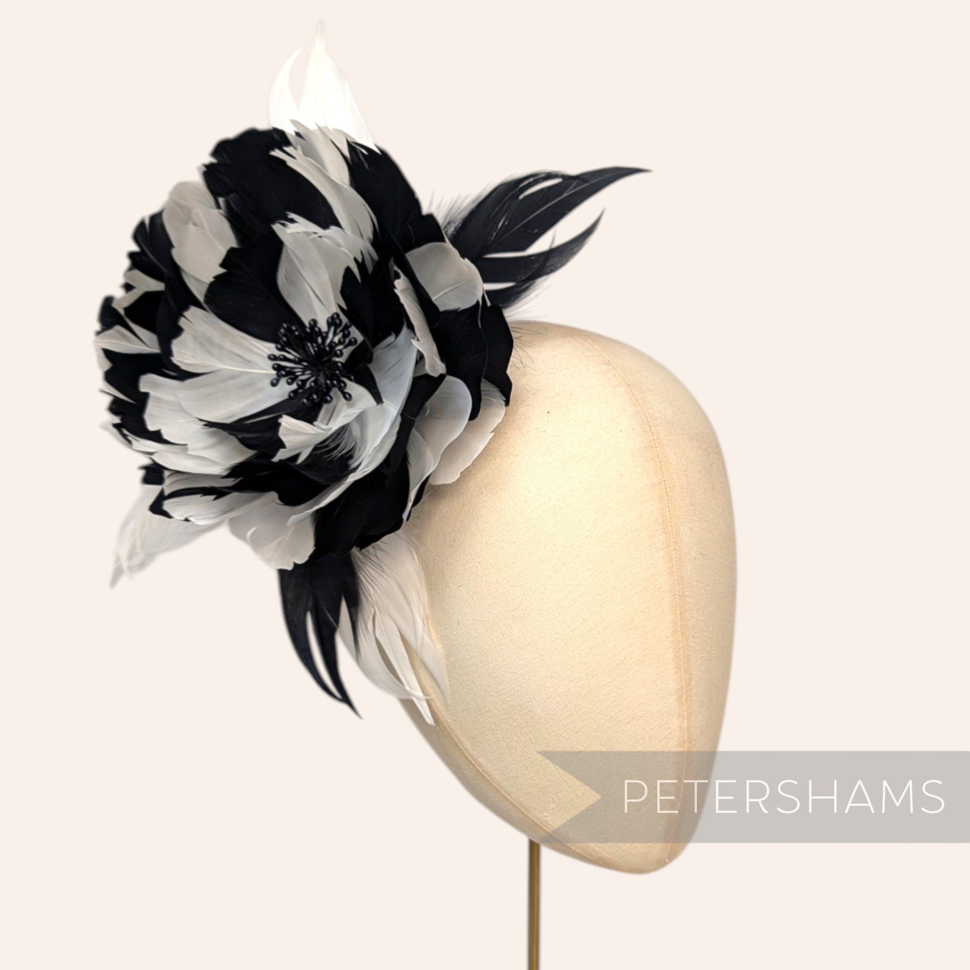 *One-off* Large Black and Ivory Goose Feather Flower Mount