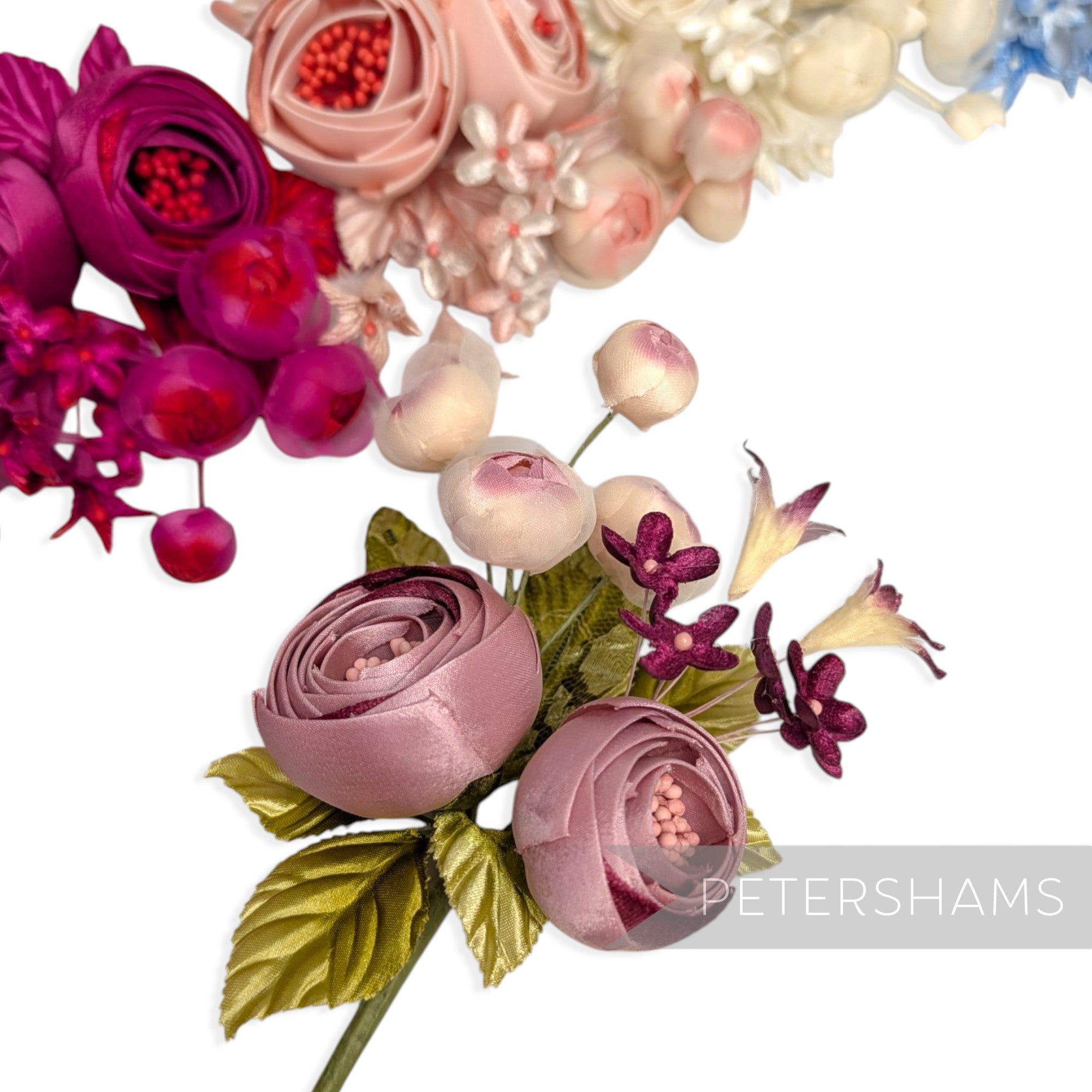 'Felicity' Satin, Velvet & Organza Ranunculus Flower Hat Mount