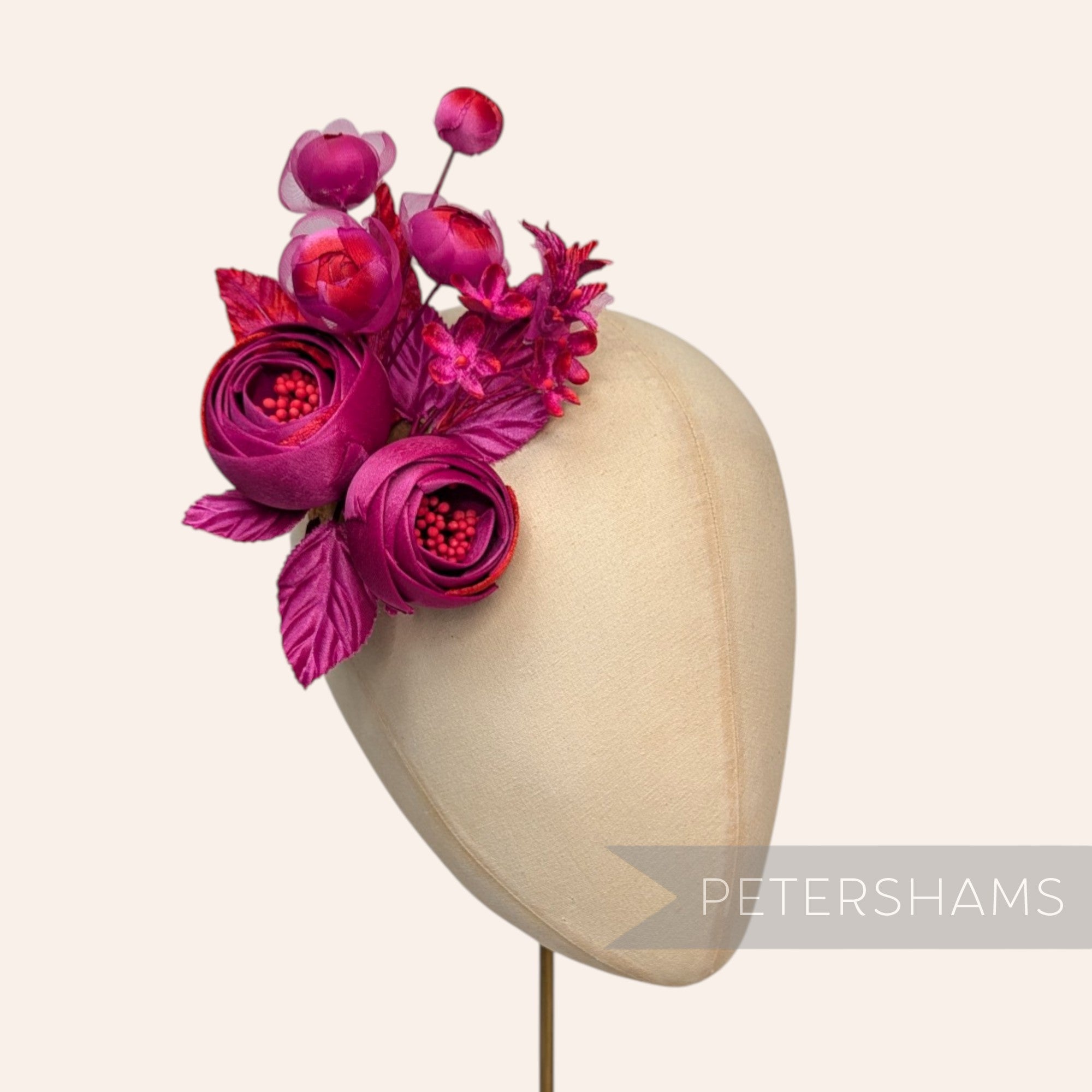 'Felicity' Satin, Velvet & Organza Ranunculus Flower Hat Mount