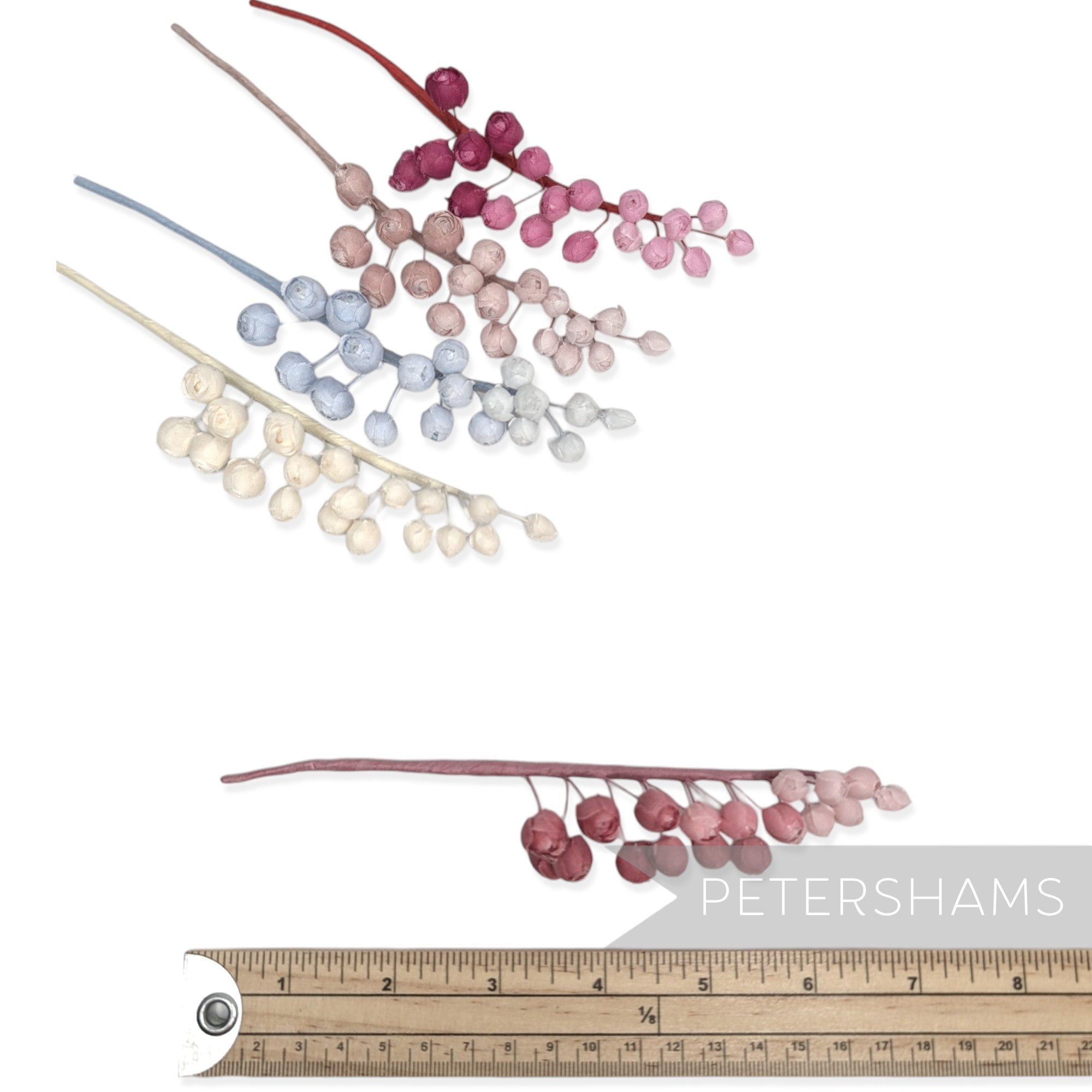 'Giselle' Mini Silk Wired Rosebuds on Stem Millinery Hat Mount