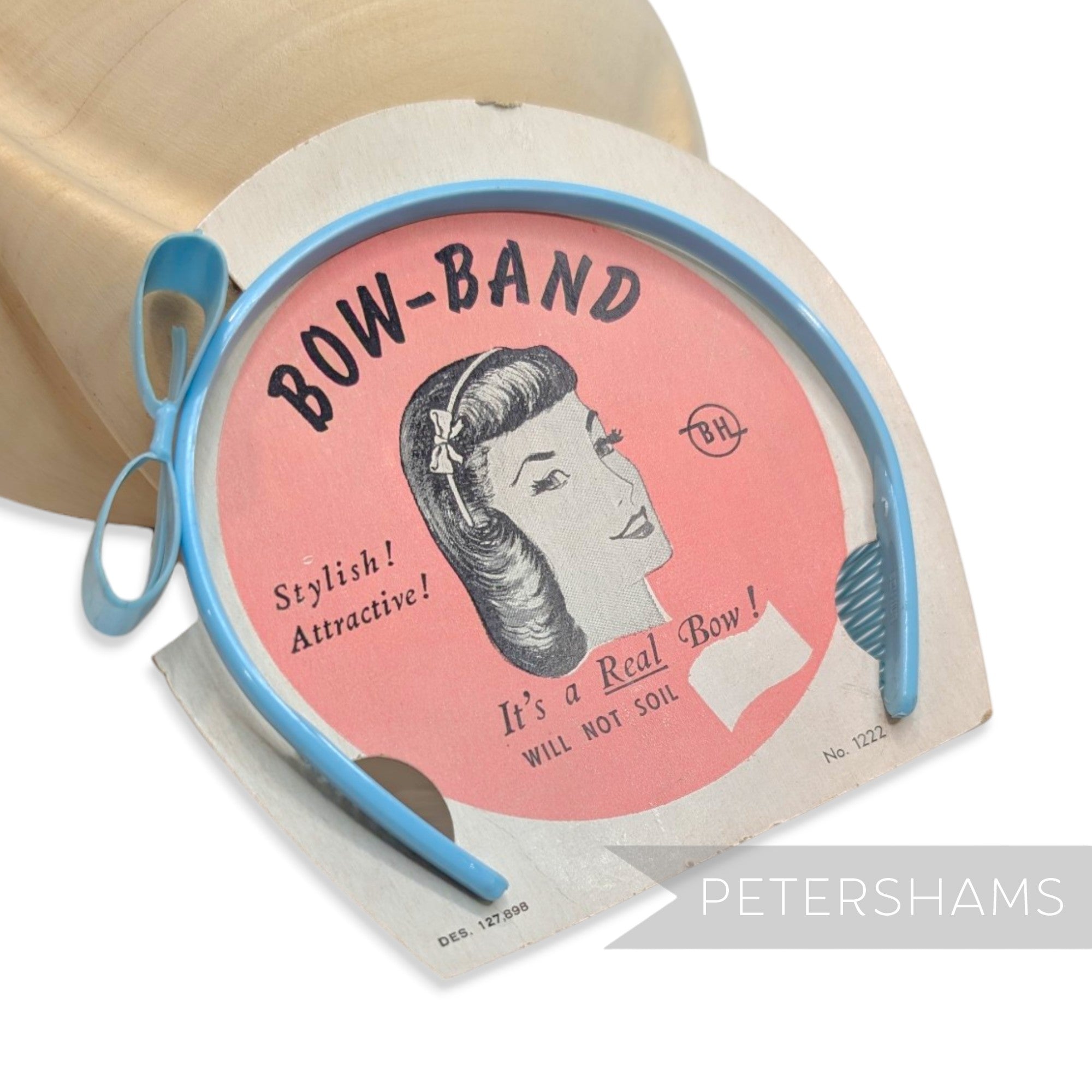 'Bow Band' Vintage 1950s Plastic Headband on Card