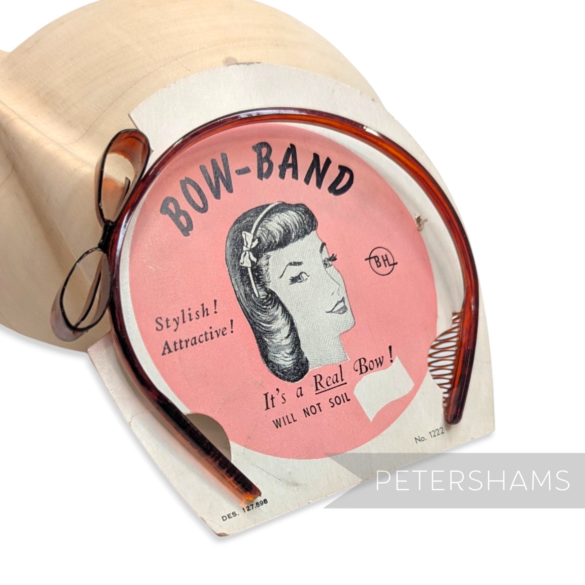 'Bow Band' Vintage 1950s Plastic Headband on Card